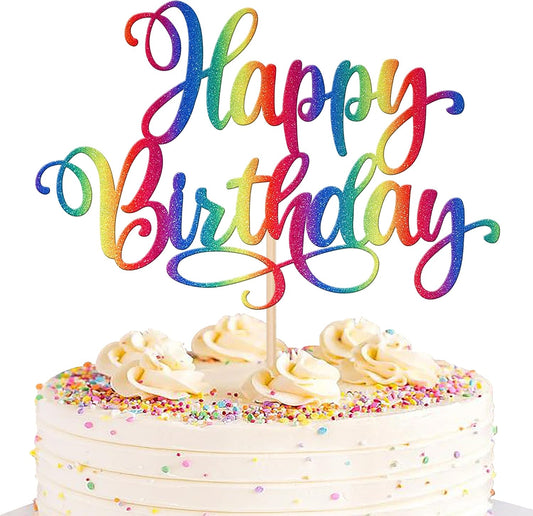 ZHUOWEISM 1 PCS Happy Birthday Cake Topper Glitter Happy Birthday Cake Pick for Celebrating Happy Birthday Anniversary Party Cake Decorations Supplies Colorful