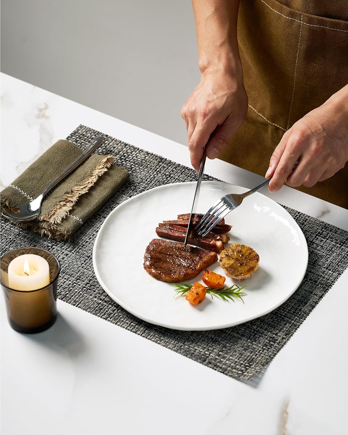 Famiware Porcelain kitchen plates and bowls set, Modern dishes set for 6, Handmade Wave Edge Dinnerware Sets, Microwave and Dishwasher Safe Tableware, Polar White (24pc)