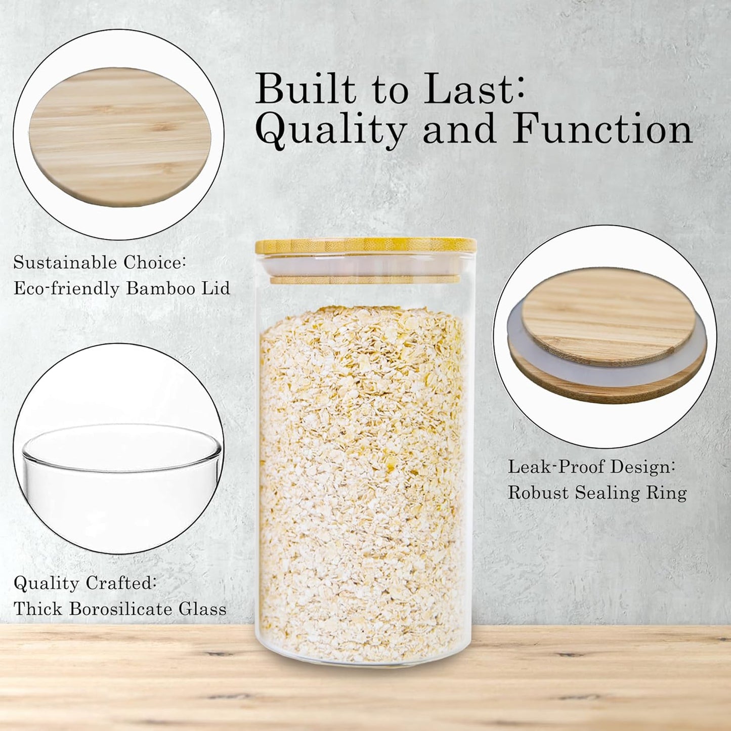 Glass Storage Jars Set Elegant Containers with Airtight Bamboo Lids, Perfect for Kitchen Organization - Flour, Rice, Pasta, Sugar, Coffee Beans, Accessories Included (2 packs(111oz))