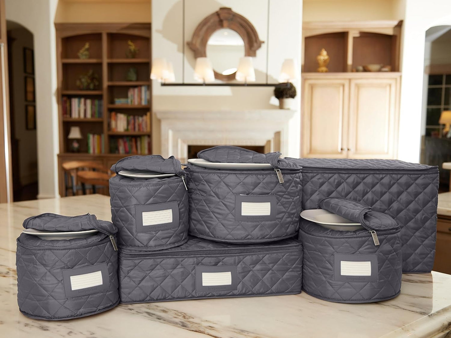 Covermates Keepsakes - Dish Storage Set - Padded Protection - ID Window - Stain Resistant - Machine Washable - China Storage, Slate