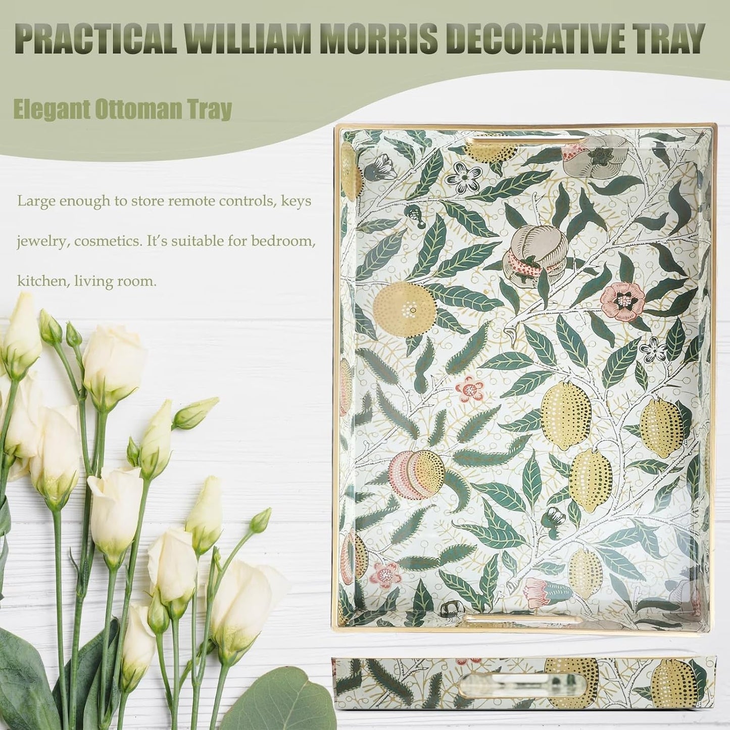 Spsyrine Lemon Serving Tray with Handles, Plastic Decorative Tray for Coffee Table, Living Room, Home Decor