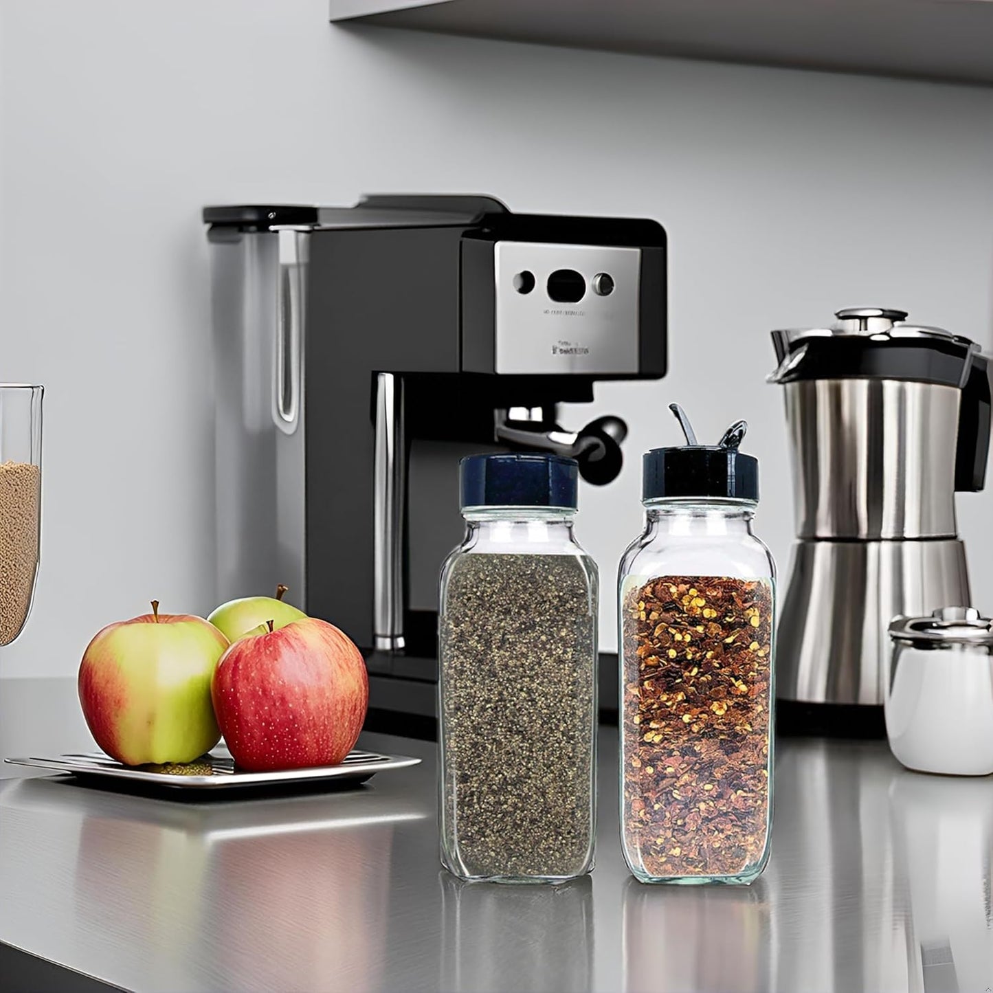 JARMING COLLECTIONS 8 oz Glass French Square Spice Jars with Shaker Lids - Elegant Design for Food Storage and Kitchen Organization - Enhance Your Spice Storage – Made in USA