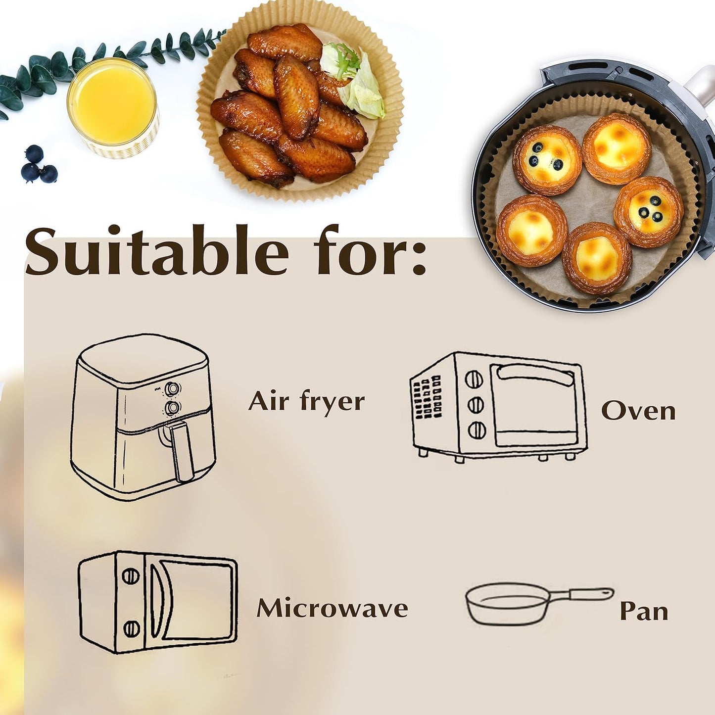 Air Fryer Disposable Paper Liners 100pcs 6.3 inch Round Parchment Paper Liner for Baking Roasting Fit 2-5 QT