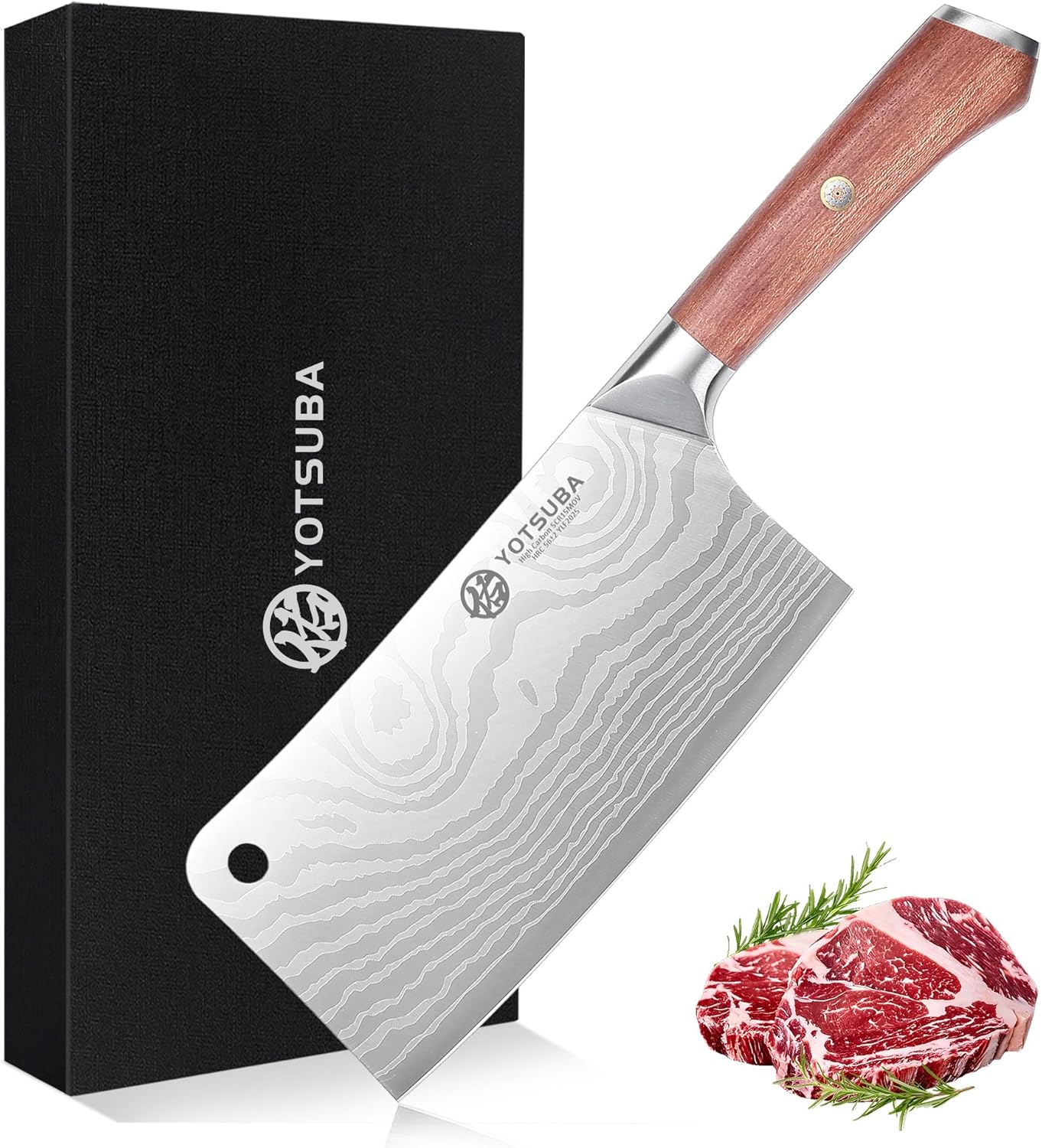 YOTSUBA 7 Inch Cleaver Knife, Ultra Sharp High Carbon Steel Vegetable Meat Cleaver with Ergonomic Rosewood Handle, Professional Butcher Knives for for Home Kitchen and Restaurant with Gift Box