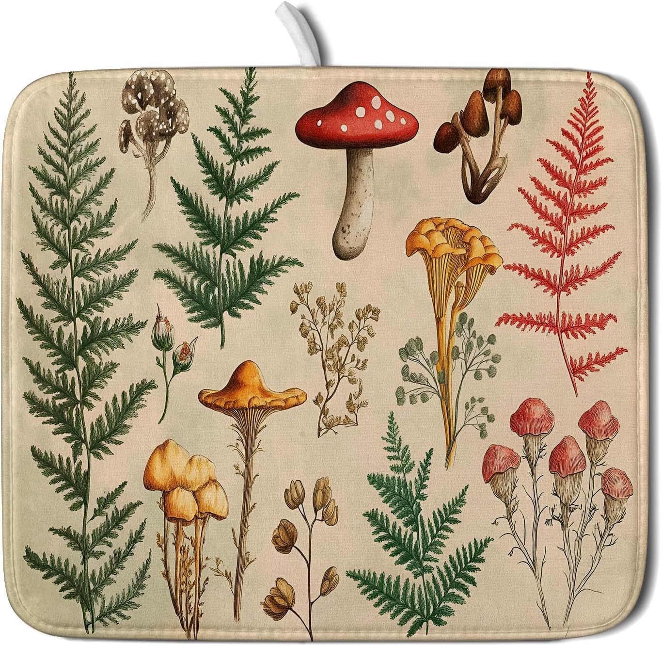 Ferns Leaves Dish Drying Mats Woodland Forest Mushrooms Reversible Drainer Mats 16 X 18 Inch