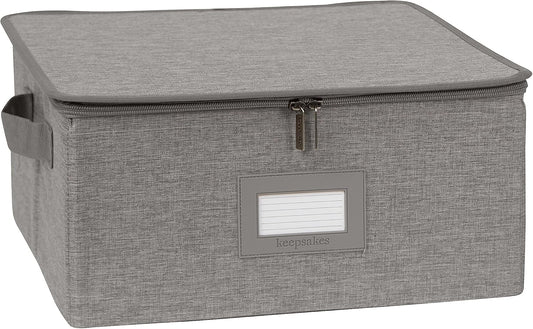 Covermates Keepsakes Dish Storage Box - Stackable, Reinforced Handles, China Storage, Grey Heather