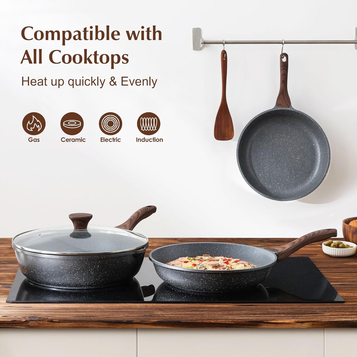 SENSARTE Nonstick Frying Pan Skillet, Swiss Granite Coating Omelette Pan, Healthy Stone Cookware Chef's Pan, PFOA Free (8/9.5/10/11/12.5 Inch) (9.5 Inch)