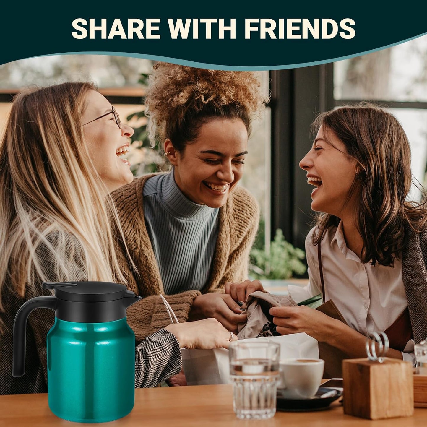 34Oz Thermal Coffee Carafe for Hot/Cold, Stainless Steel Thermos Carafes for Hot Liquids, Dustproof Insulated Hot Water Carafe for Party/Home,Agave Teal