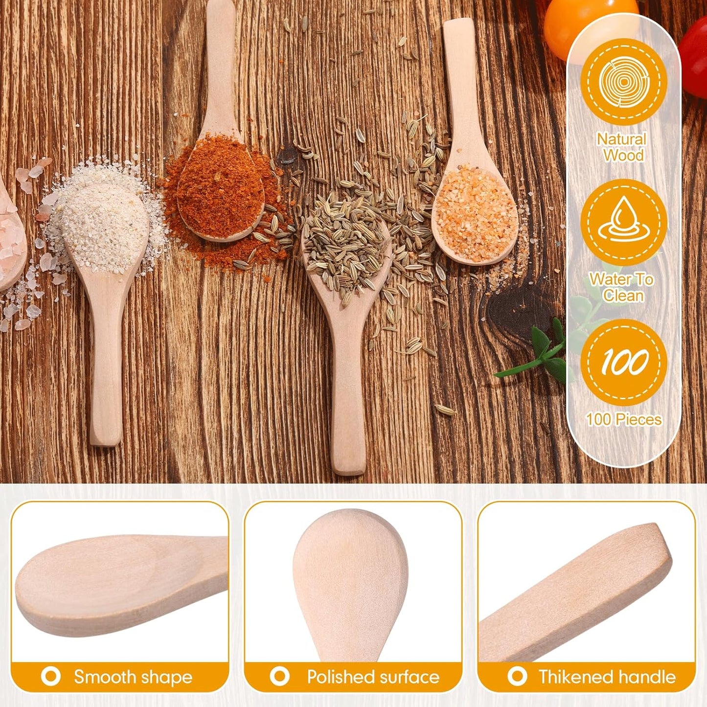 Boao 100 Pcs Small Wooden Spoons, 3.5'' L, Mini Wood Natural Tiny Spoons Wooden Little Teaspoons for Jars Sugar Creamer Honey Spices Salt Kitchen Supplies (Wood Color)