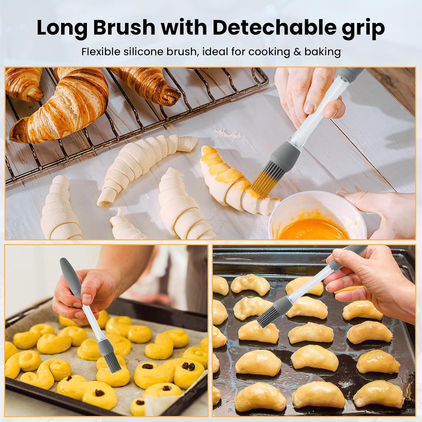 GEEKHOM Basting Brushes, Silicone Basting Pastry Baking Brush Set Heat Resistant Spread Oil Butter Sauce Marinade Meat Glazing for BBQ Grill Barbecue Baking Kitchen Cooking, 4 Pack, Black