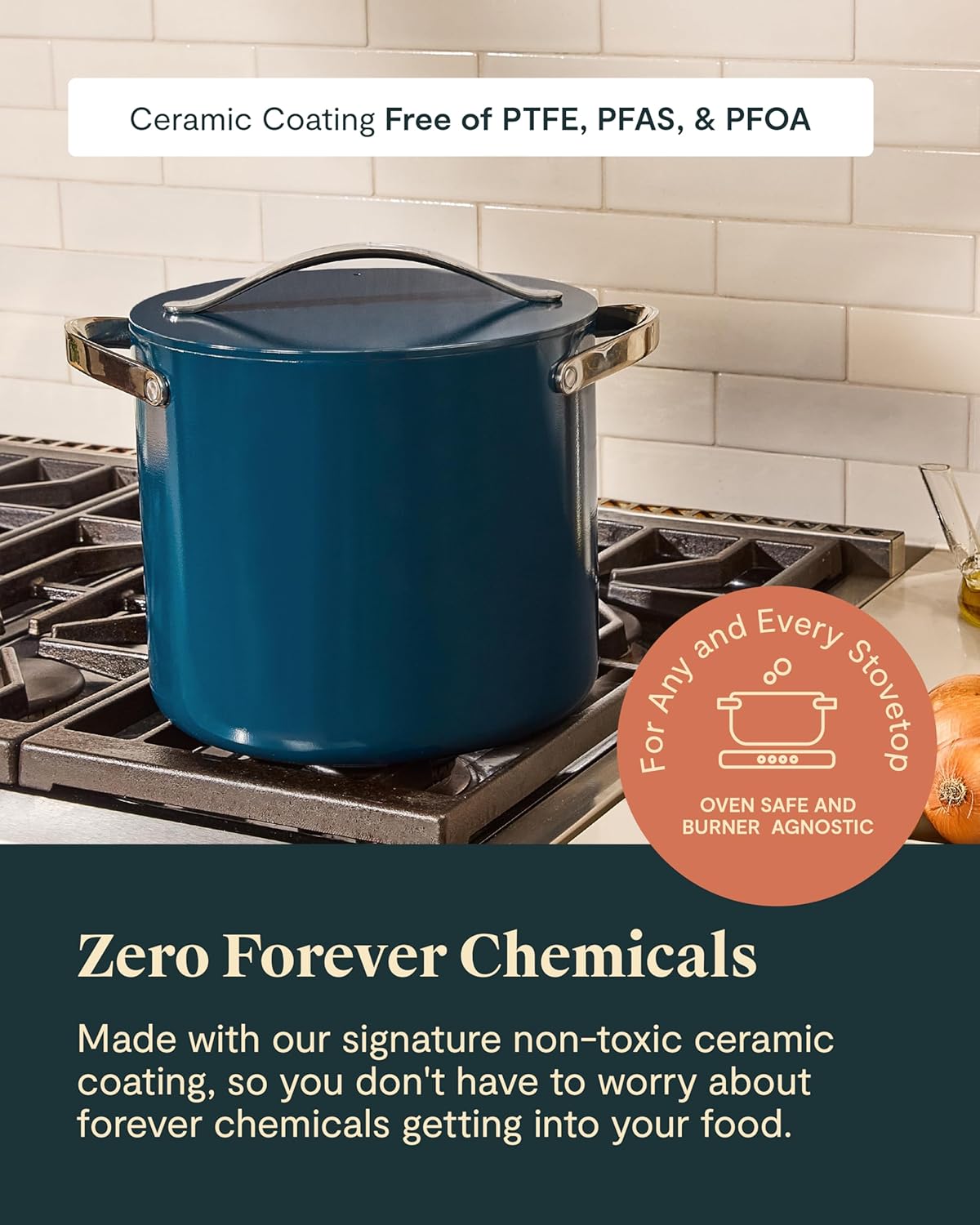 Caraway Stock Pot - 12 Qt Ceramic Coated With Lid - Free From Forever Chemicals - Large for Bigger Batches - Perracotta