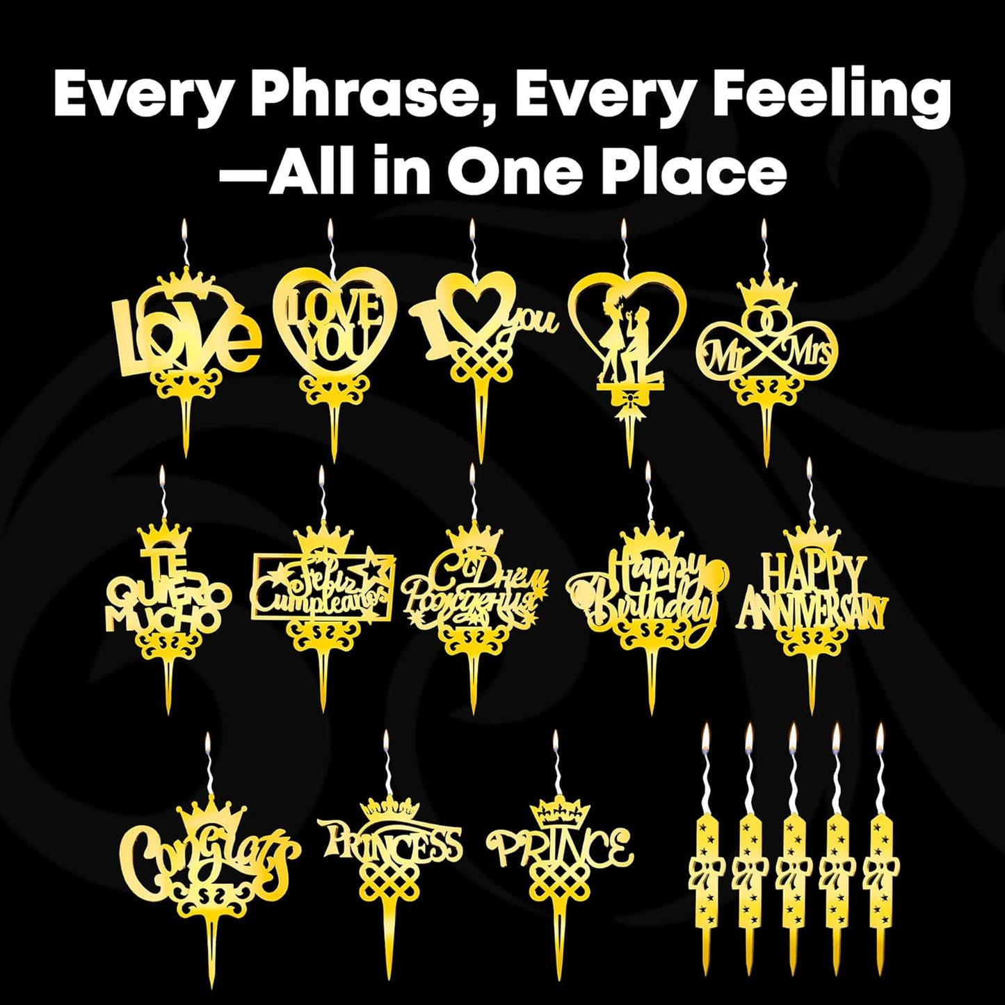 Bride and Groom Reusable Gold Romantic Cake Candle - Luxury Cake Topper Candle for Birthdays, Weddings & Anniversaries - Reusable Food Safe Acrylic, Shiny Mirror Finish - Happy Birthday Cake Topper