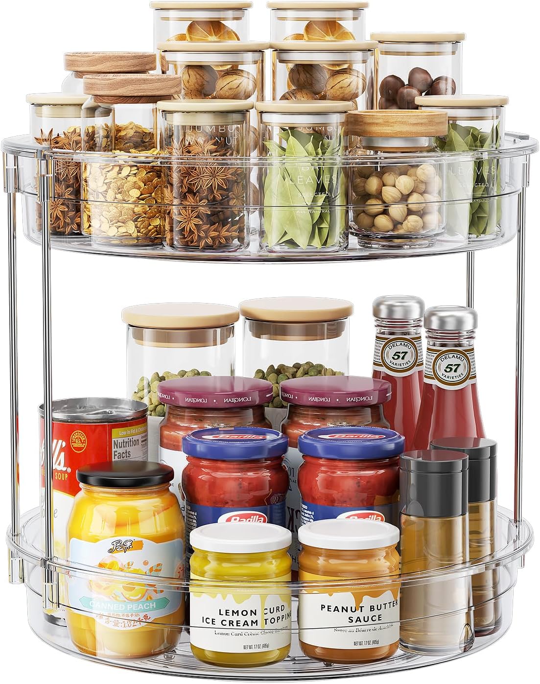 LAMU 12inch 2 Tier Lazy Susan Turntable Organizer Rotating Spice Rack Organization for Cabinet, Kitchen, Pantry, Countertop, Bathroom, Vanity, Medicine Cabinet Organizer, Clear