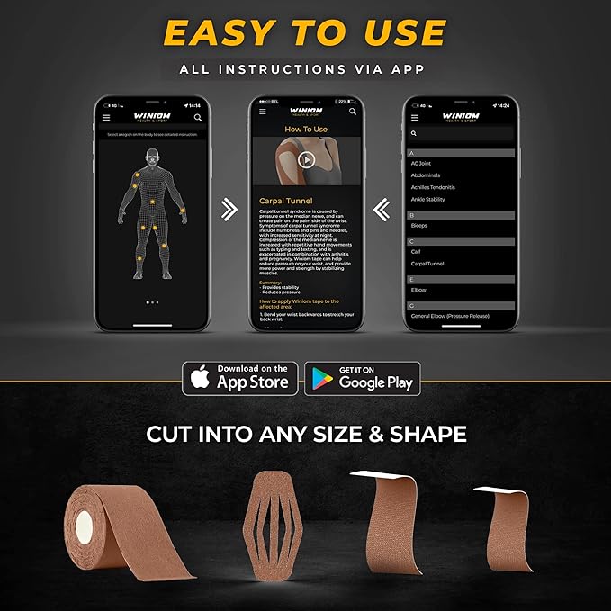 Kinesiology Tape-Incredible Support for Athletic Sports and Recovery + Free Taping Guide-Uncut 2 inch 50 feet Roll (Desert Beige (Brown) + Free Taping Guide, Pack of 1)