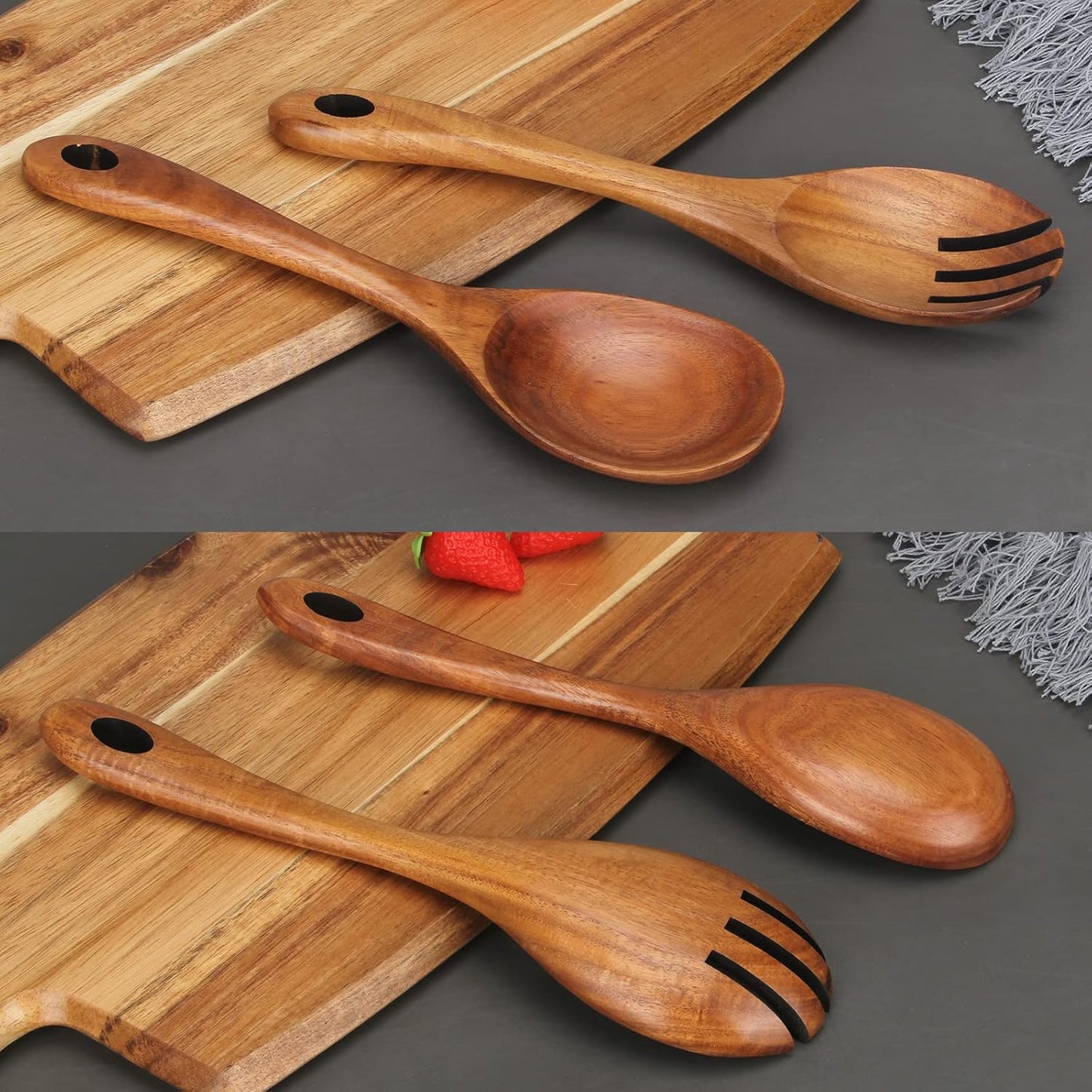 Wooden Salad Tongs Mixing Spoon Wood Salad Servers Serving Utensils 10" Salad Fork and Spoon Kitchen Salad Serving Spoons