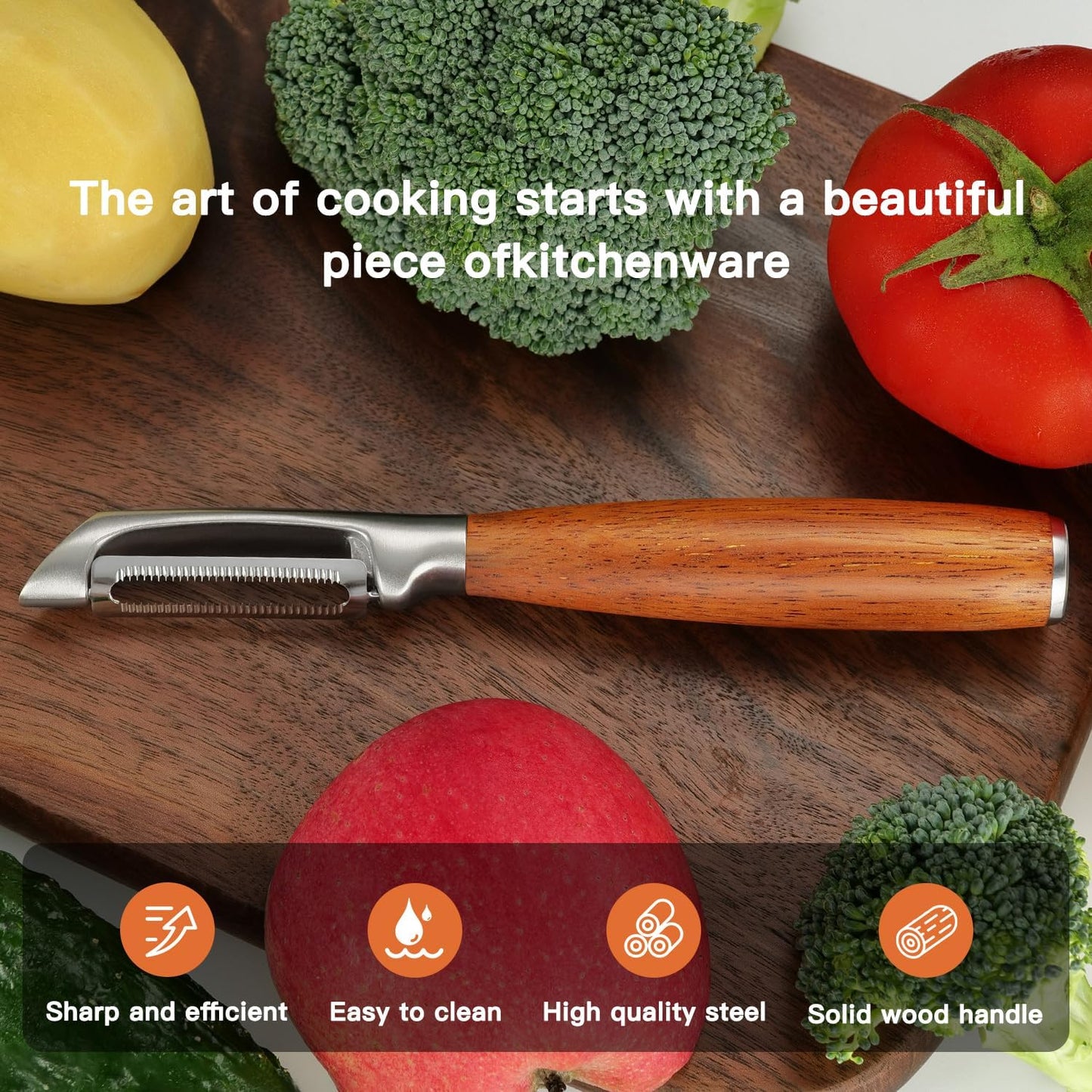 Serrated Blade Premium I Type 304 Stainless Steel Multifunctional Kitchen Peeler Real Wood Handle Ultra Sharp Blade Vegetable Potato Apple(Boluoge)