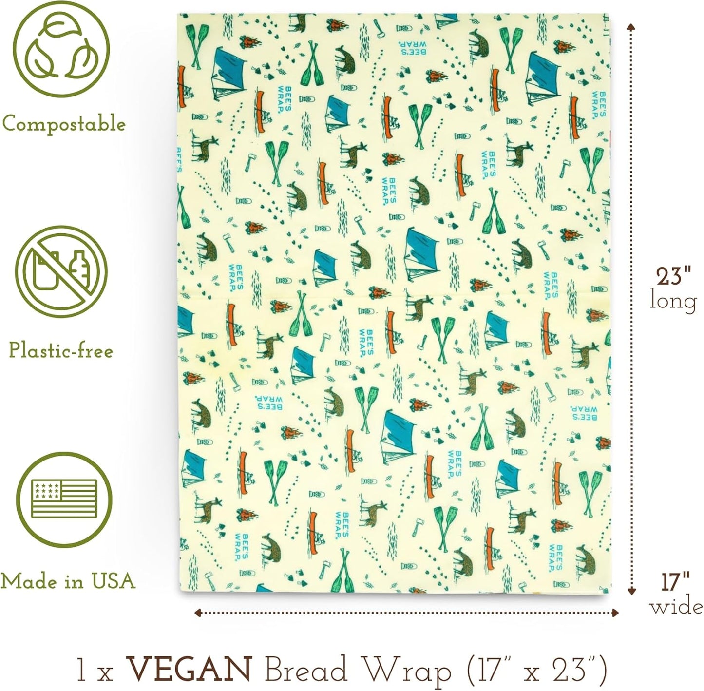 Bee's Wrap Beeswax Wraps for Food - Great Outdoors Bread Wrap - Made in USA Reusable Bread Storage Bags - Organic & Eco-Friendly Alternative to Aluminum Foil, Sourdough Bags & Plastic Wrap