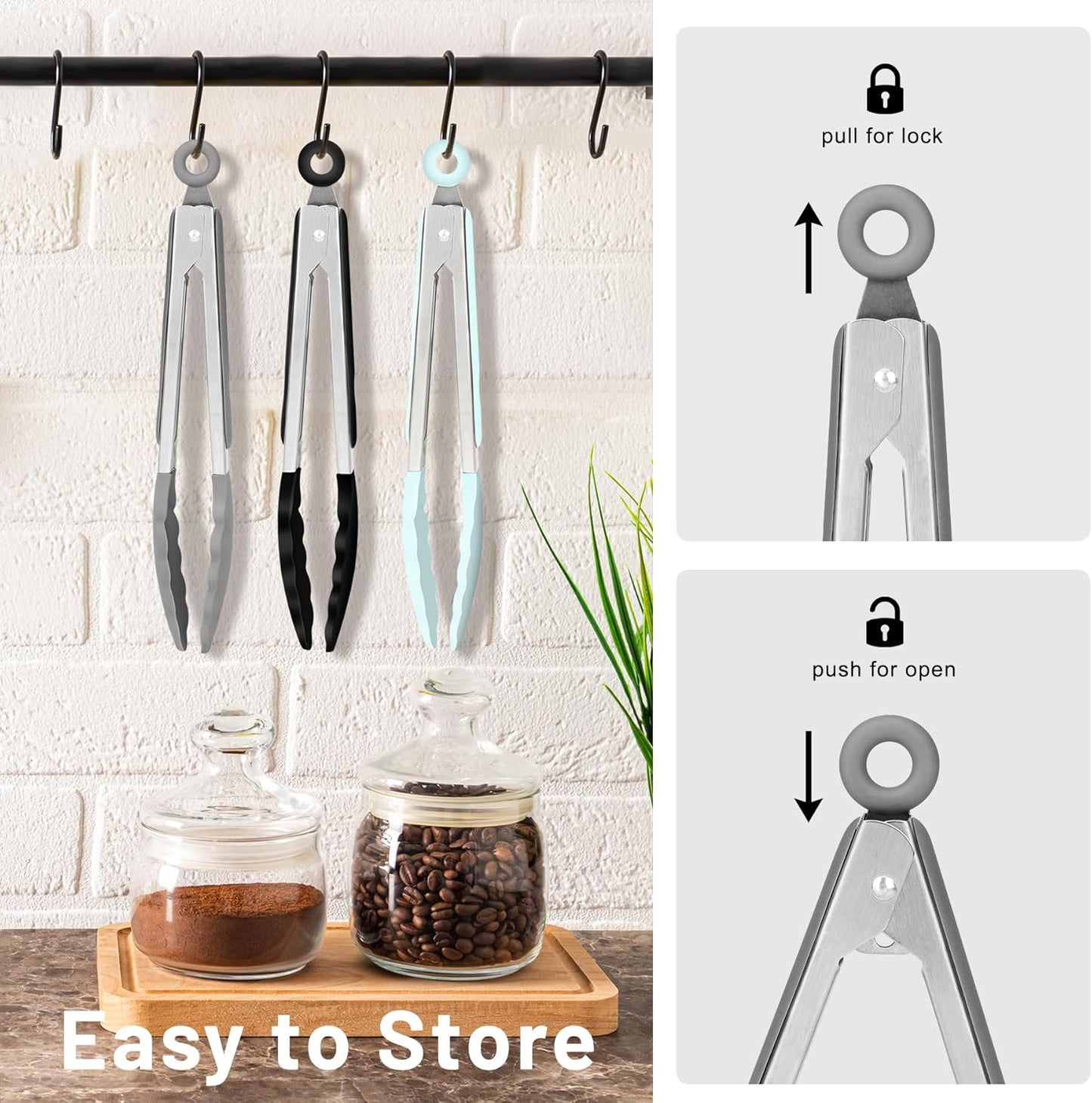 Hotec Mini Silicone Kitchen Tongs for Cooking - 7-Inch Small Serving Tongs with Silicone Tips, Set of 3 (Black,Grey,Light Blue)