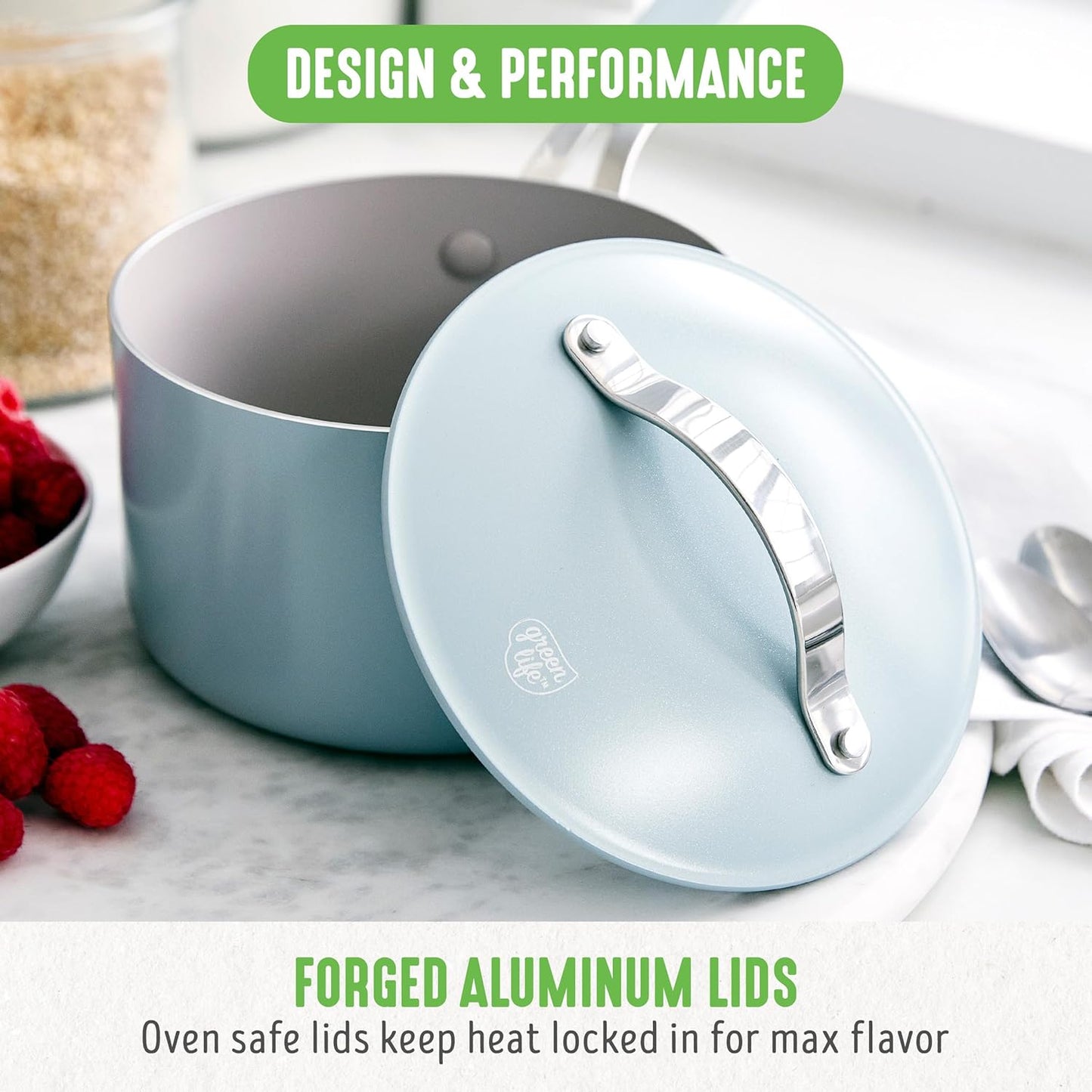 GreenLife 2 Quart Nonstick Saucepan with Lid, Lightweight Healthy PFAS-Free Milk Pan, Dishwasher & Oven Safe Soup Pan, Durable Body, Silicone Stay-Cool Handle, Easy Release Chef’s Pan, Blue Haze