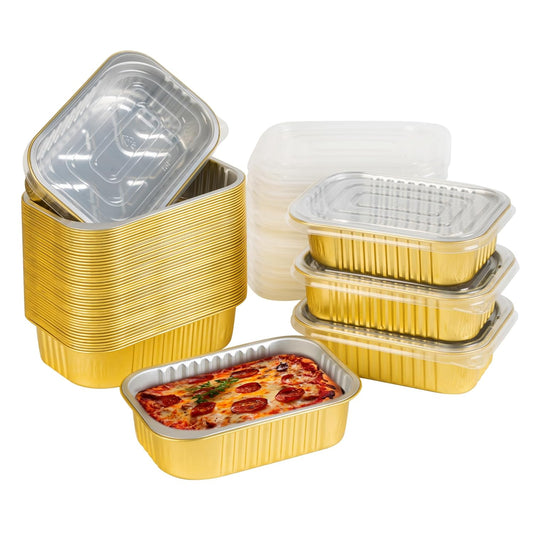 40 Pack 1.5 LB 7.2"×5"×1.8" Small Aluminum Pans with Lids Heavy Duty - 24oz Tin Foil Food Containers with Lids, Disposable Tin Foil Pans with Lids for Baking, Meal Prep, Freezer and Takeout
