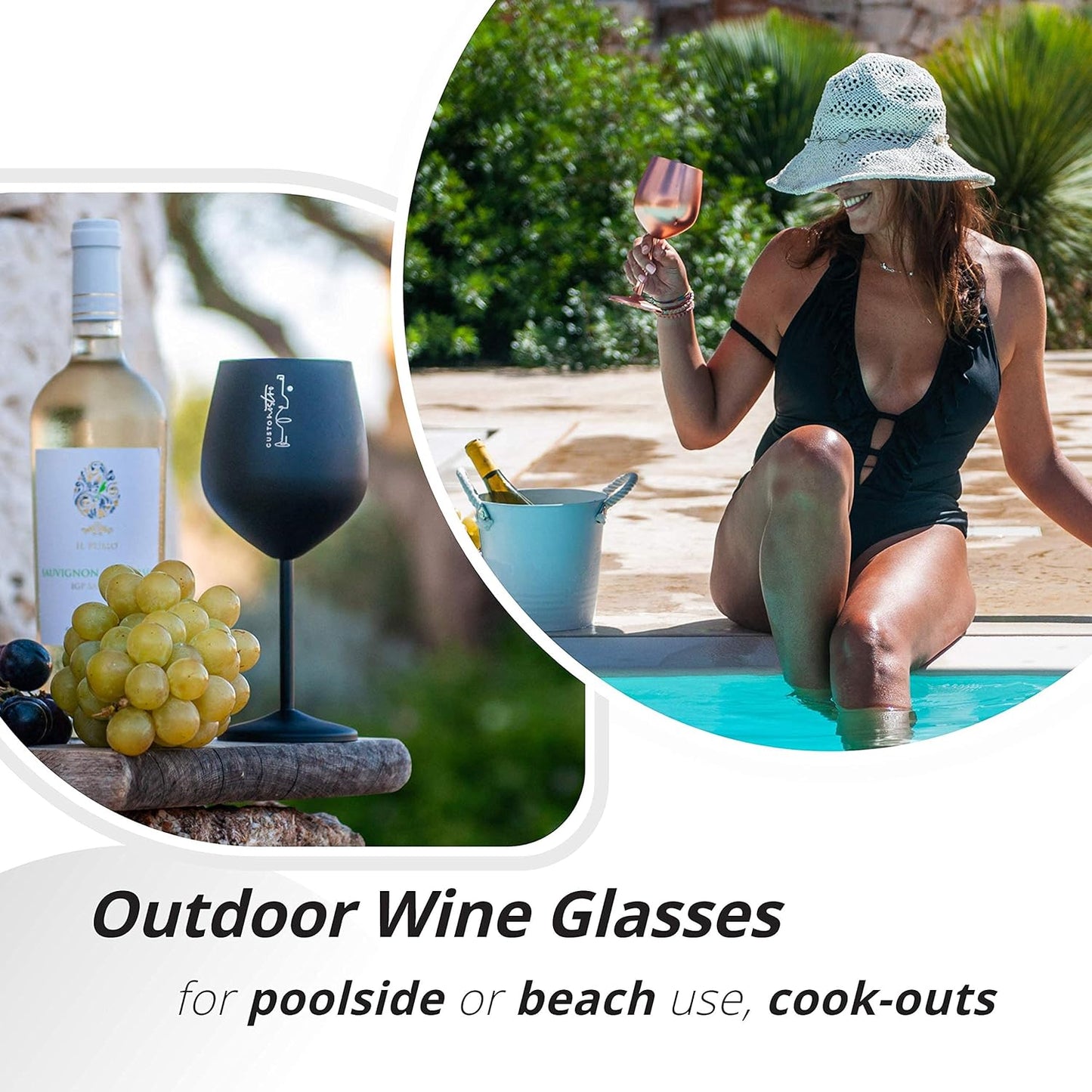 Gusto Nostro Stainless Steel Wine Glass - 18 oz - Unbreakable Black Wine Glasses for Travel, Camping and Pool - Fancy, Unique and Cool Portable Metal Wine Glass for Outdoor Events, Picnics (Set of 2)