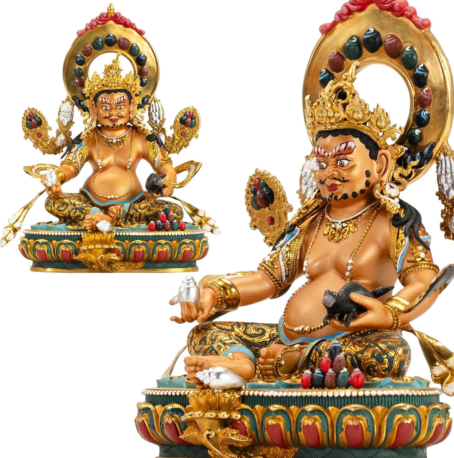 Vajrayana Buddha of Wealth-Yellow Jambhala, Tibetan Buddhism, Artisan Series, Nepalese Craft, Engraving, Painting for Buddhist Altar Zen Meditation,5.11"