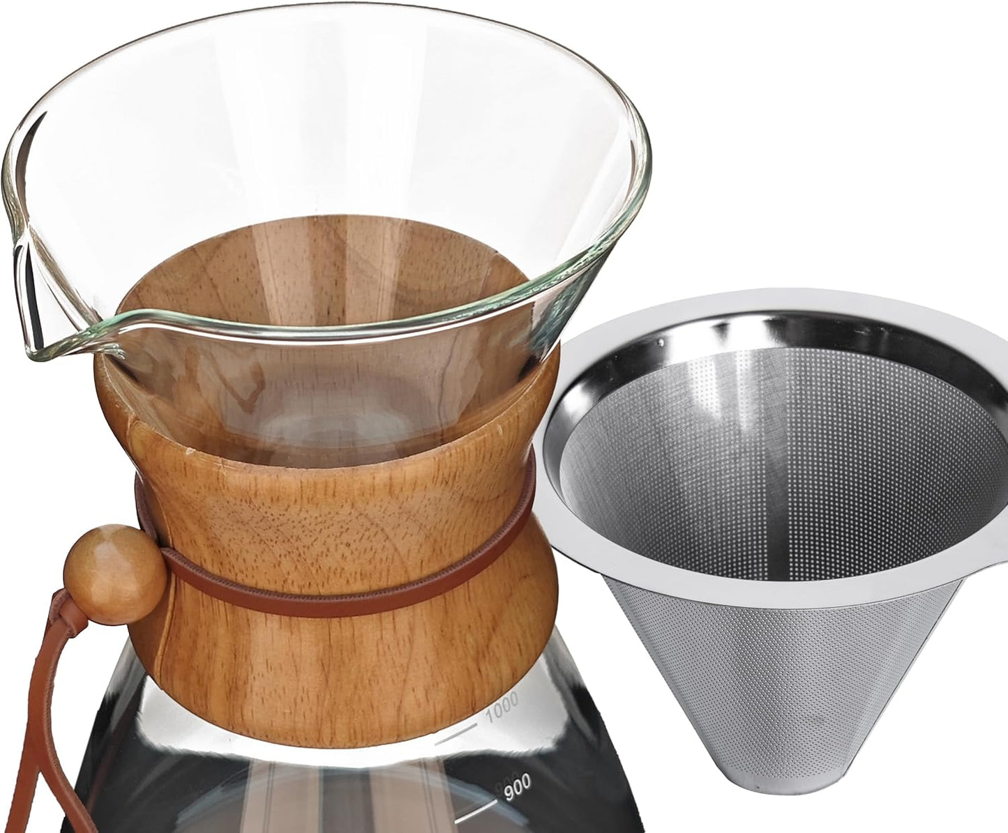AGOGO Pour Over Coffee Maker Glass - 6/8/10 Cup Barista Kit with 304 Stainless Filter for Home, Office, Camping, Cafes - Easy Clean Coffee Dripper Set (Rag&Brush Included) (10 Cup/34 oz-Slim Shape)