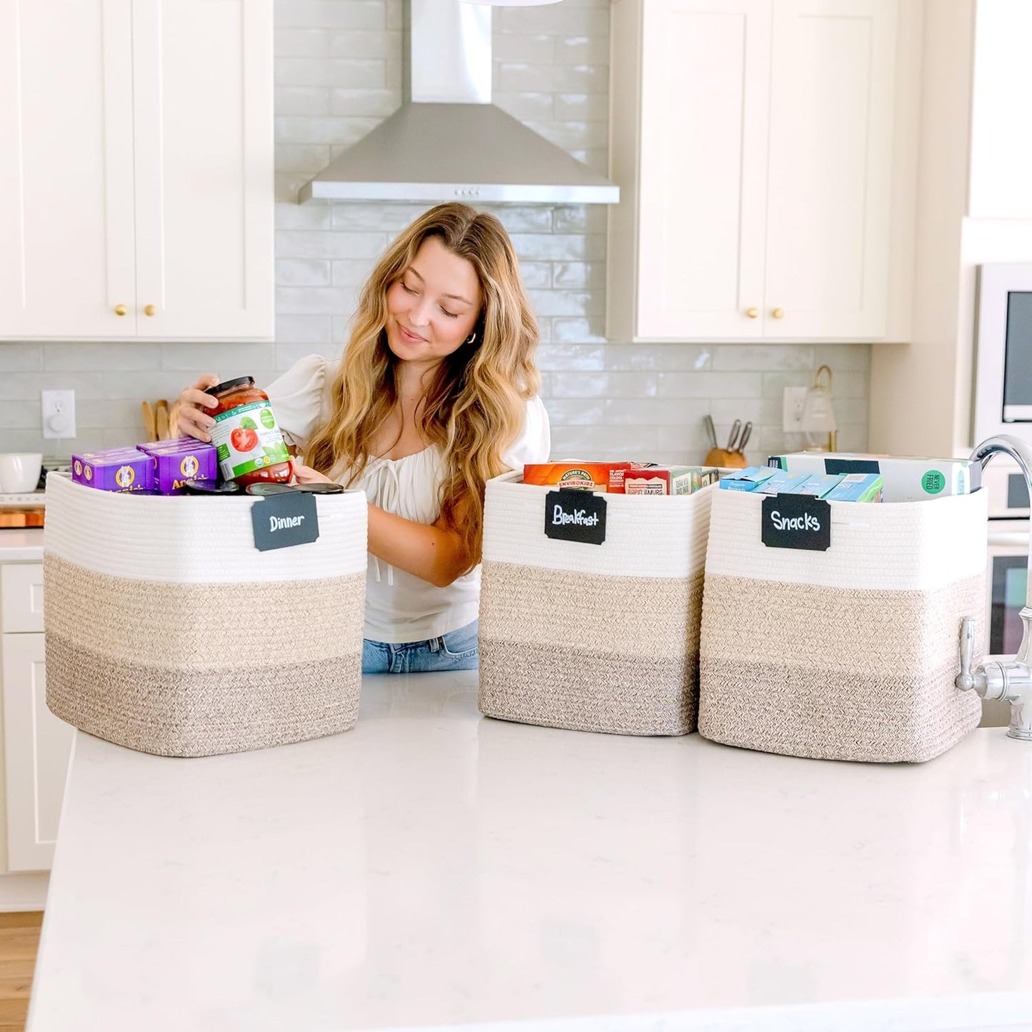 NaturalCozy 13x15x13 Kallax Storage Cubes Bins, 3 Pack | Cotton Rope Cube Storage Bin Woven Baskets for Organizing | Kallax Insert Storage Baskets for Shelves Organizer, Kids Toy, Closet Baby Nursery