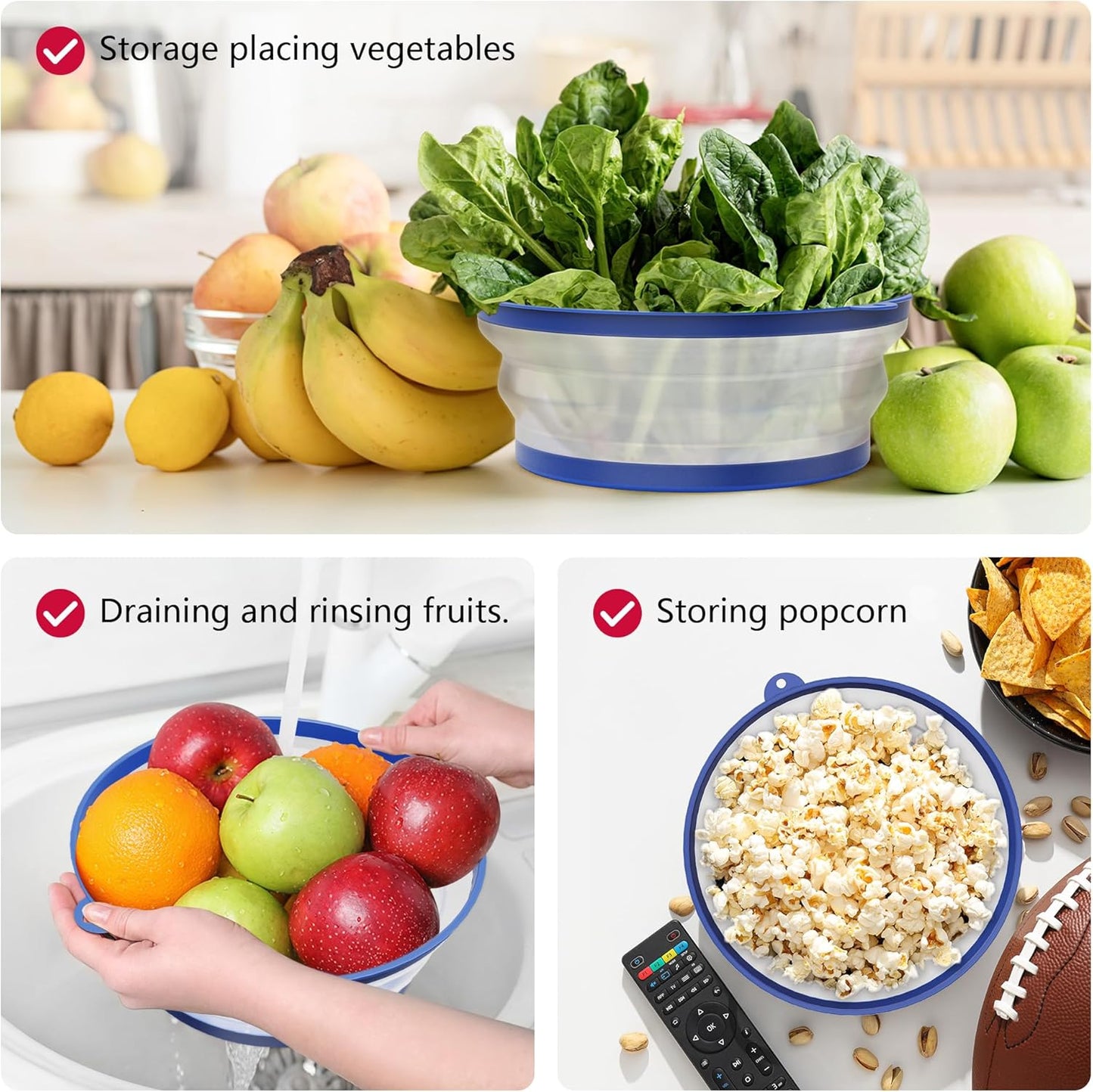 WVM Microwave Splatter Cover Vented for Food with Hook Hole, Splatter Guard & Colander Kitchen Gadget for Food, Meal Prep, Blue