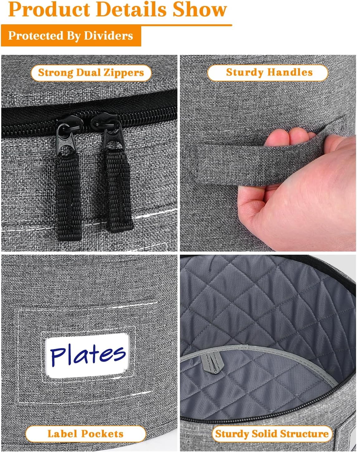 punemi China Storage Containers, Dish Storage with Rigid Top Side Bottom Support & Felt Dividers for Charger Plates Dinnerware, Perfect for Moving Supplies, 4PCS Stackable Fine China Storage, Gray