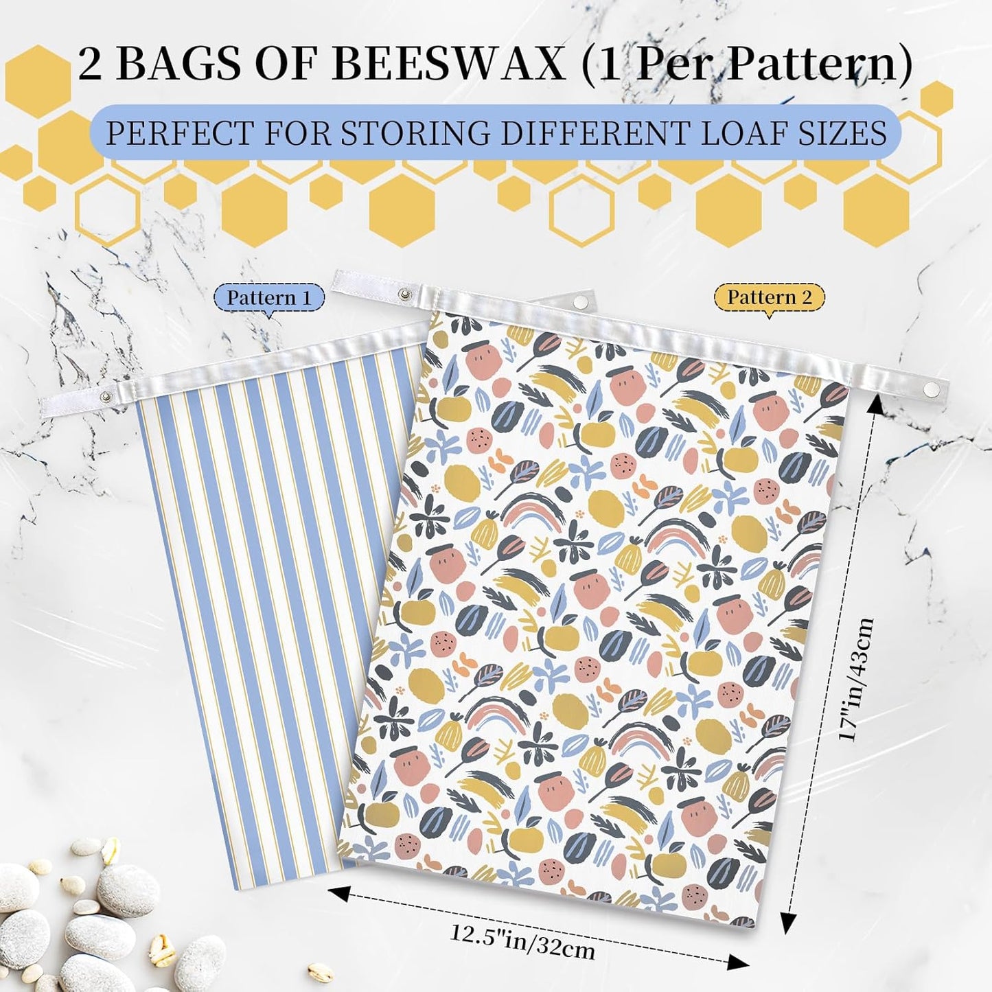 2 Pack Reusable Beeswax Bread Bags for Sourdough & Homemade Bread，bees wax bread bags for homemade bread sourdough ，Cotton Reusable Beeswax Bread Storage Bag, Keep Fresh and Portable