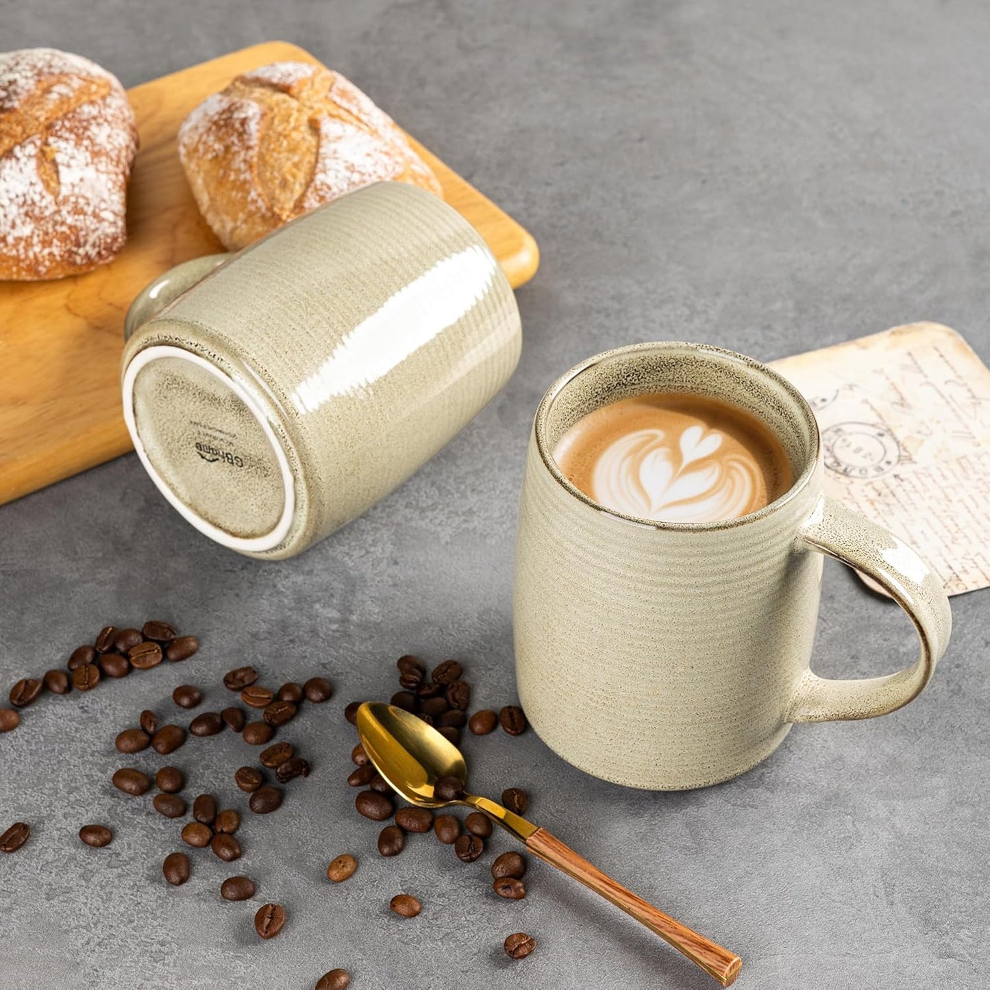 GBHOME Large Coffee Mugs Set of 6, 18oz Handmade Ceramic Coffee Mugs Set with Gradient color for Latte/Tea/Beer/Hot Cocoa, Dishwasher & Microwave Safe, Khaki