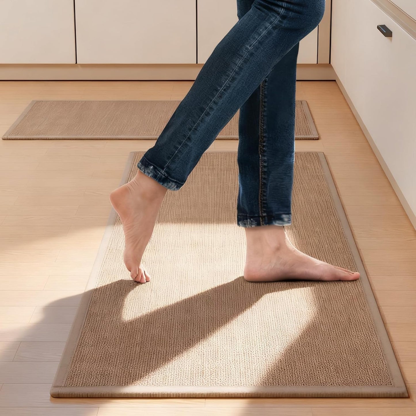 Kitchen Mat Set of 2 PCS, Cushioned Non Slip Rugs for Kitchen Floor, Absorbent Runner Comfort Standing Mats Washable for Kitchen, Office, Home (Camel, 17.3"x47"+17.3"x30")