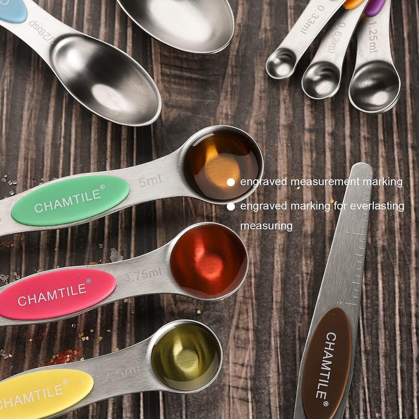 Magnetic Measuring Spoons Set Stainless Steel Dual Sided Stackable Teaspoon Tablespoon Nesting Measuring Spoon for Measuring Dry and Liquid Ingredients Color