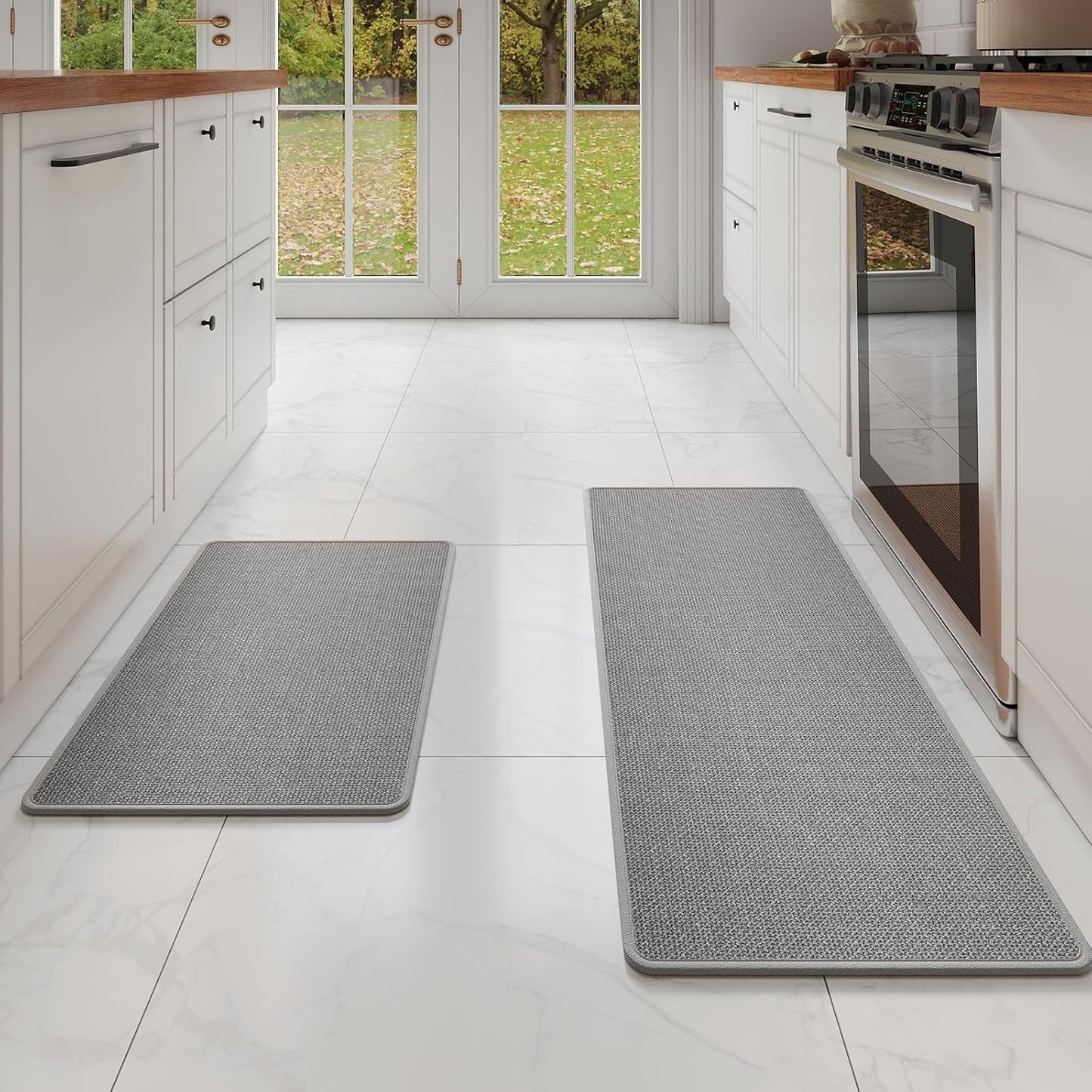 Kitchen Rugs and Mats Non Skid Washable Set of 2 PCS, Absorbent Runner Rugs for Kitchen, Front of Sink, Kitchen Mats for Floor, Grey 17x30+17x59
