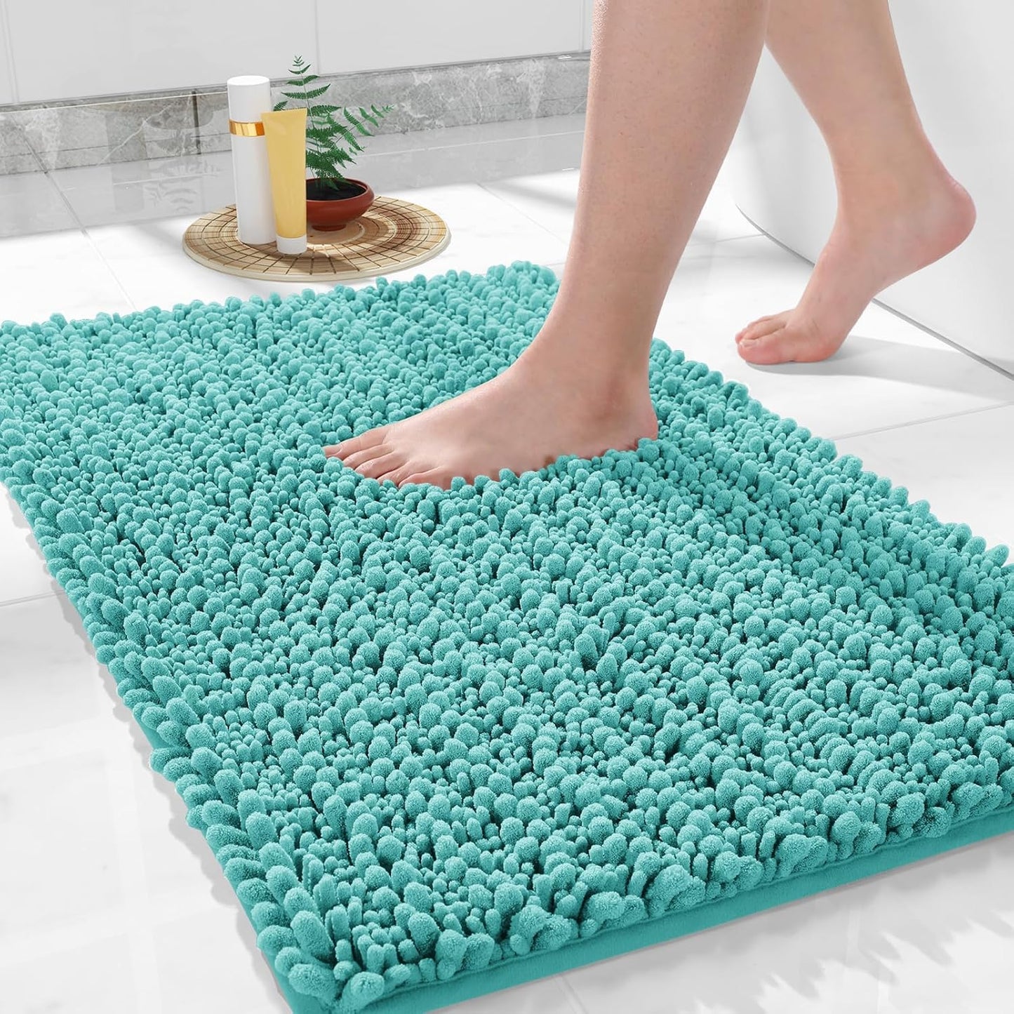 Yimobra Large Bathroom Rugs Non Slip Washable 36x24 Inch - Ultra Soft Absorbent Chenille Bath Mat, Quick Dry Shaggy Floor Carpet for Tub Shower, Lake Blue Home Decor Accessories