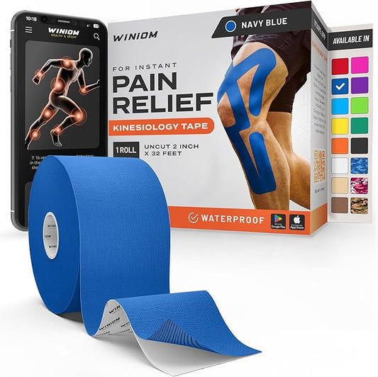 Kinesiology Tape-Incredible Support for Athletic Sports and Recovery + Free Taping Guide-Uncut 2 inch 32 feet Roll (Navy Blue + Free Taping Guide, Pack of 1)