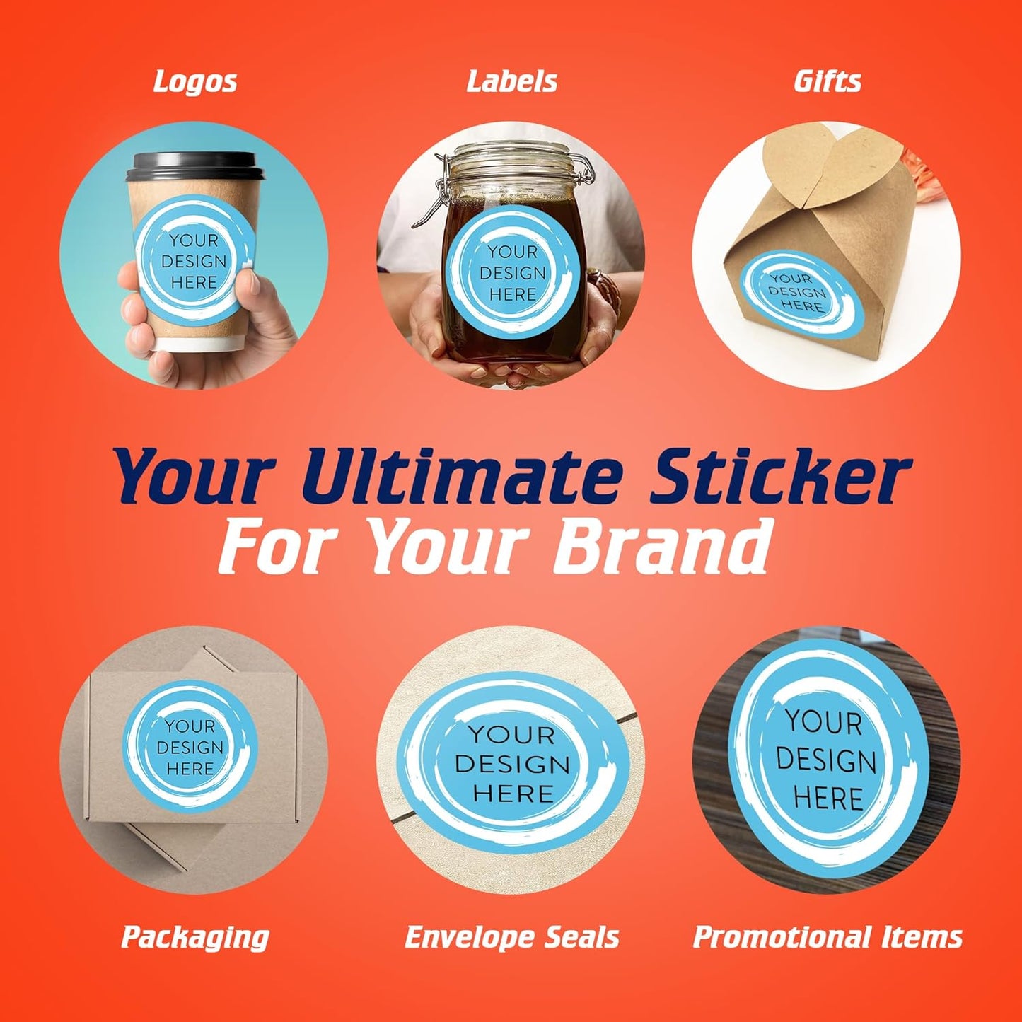 100 Custom Vinyl Stickers - Upload Your own Image, Text, Design, Logo - Personalized Logo Labels for Handmade, Packaging, Bottle, Jars, Candle, Brand Stickers (Blue Swirls, 6x6)
