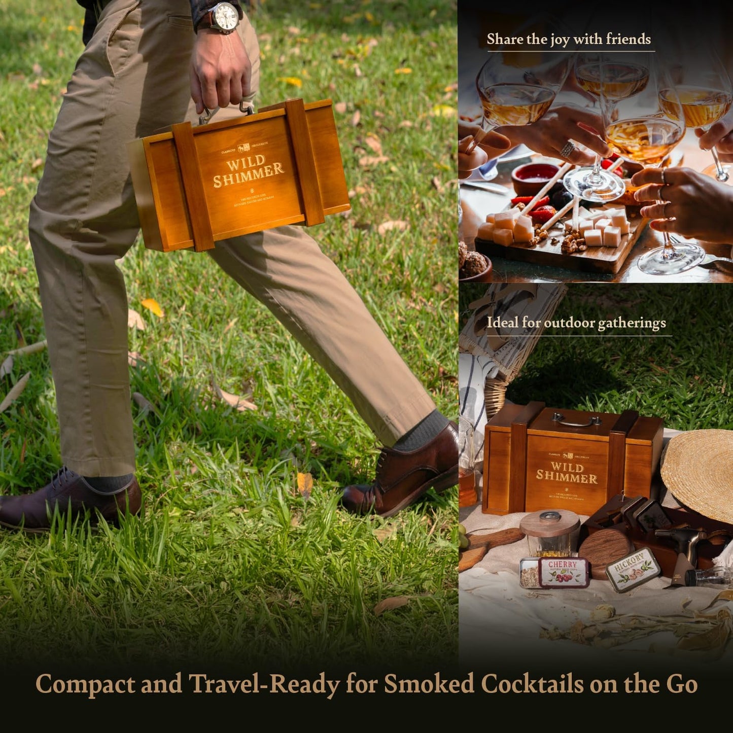 Cocktail Whiskey Smoker Kit with Torch, Wooden Box & Stand | Premium USA Walnut Smoker & 4 Flavors Natural Wood Chips | Old Fashioned Smoker Kit | Bourbon Gifts for Men