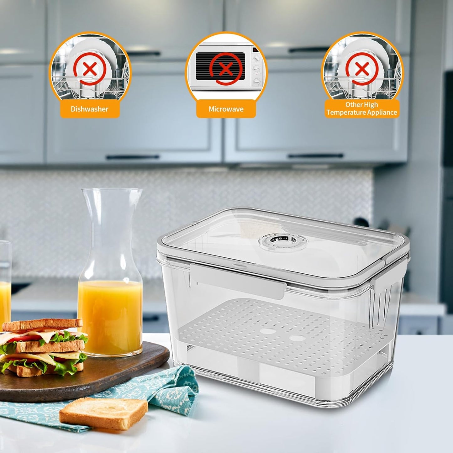 Portable Bread Box with Handles and Time Recording, Bread Storage Container for Kitchen Countertop, Breadbox Organizer Holder for Homemade Bread, Loaf Bread Keeper, Airtight Food Container Bin