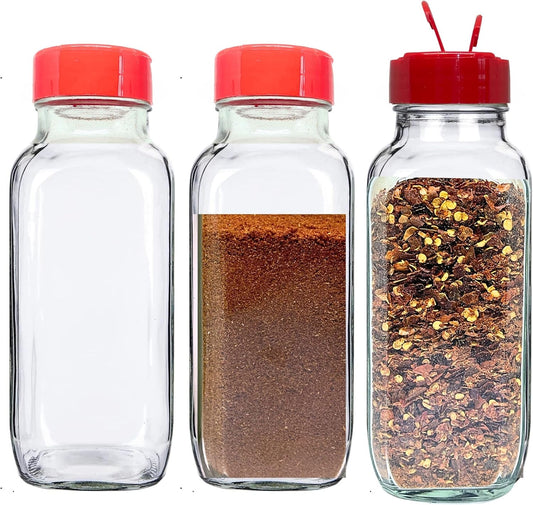 JARMING COLLECTIONS 16 oz Glass French Square Spice Jars with Shaker Lids - Elegant Design for Food Storage and Kitchen Organization - Enhance Your Spice Storage – Made in USA