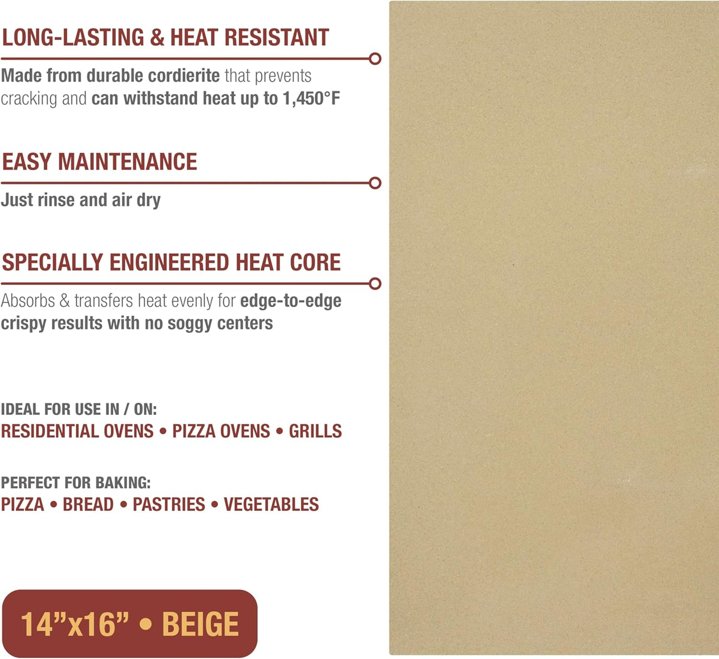 Old Stone Pizza Kitchen Rectangular Pizza Stone for Oven and Grill, 14x16-Inch