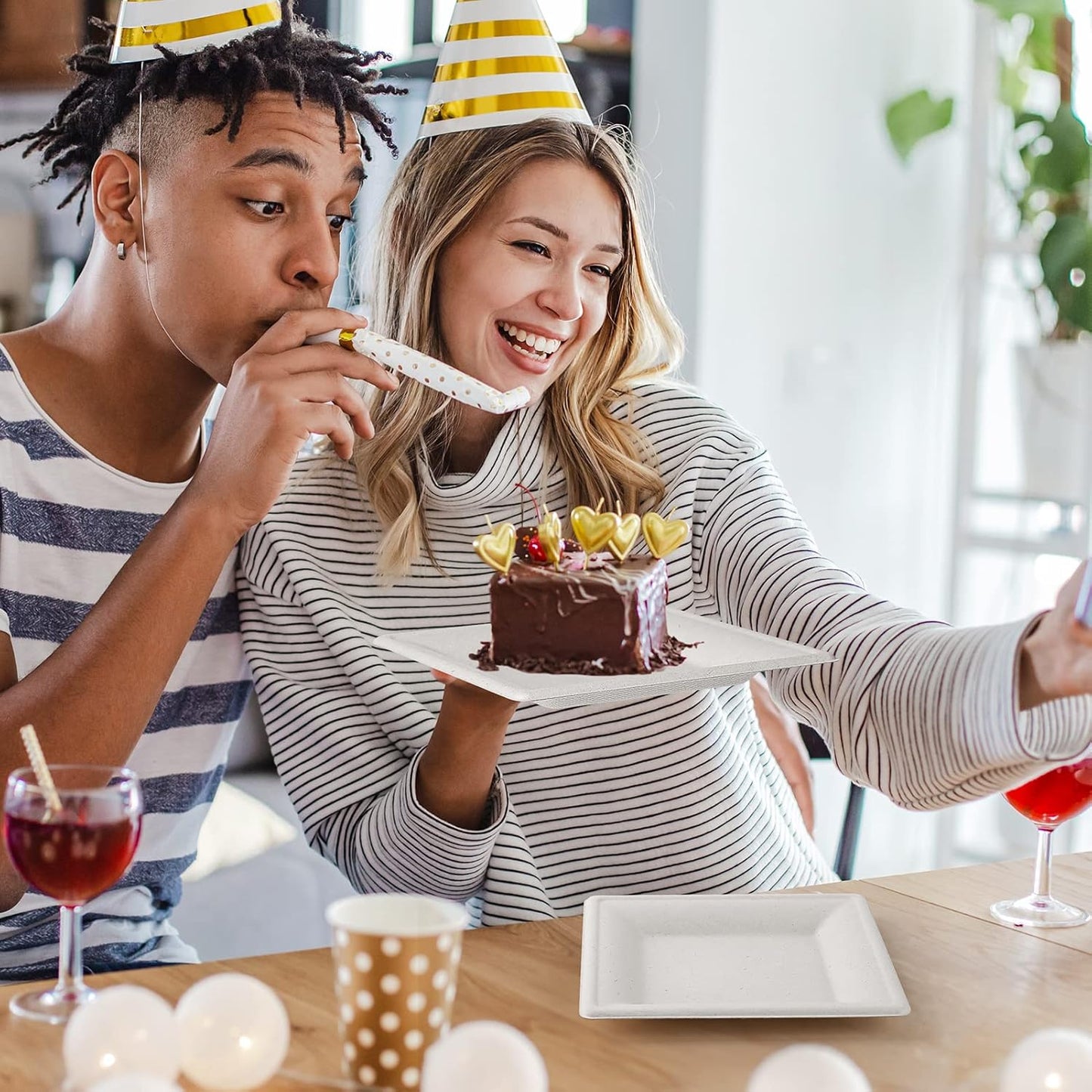 Gezond 100 Pack Compostable Square Paper Plates 6 Inch Disposable Paper Plates Heavy Duty Square Dinner Plates for Party Eco-friendly White Salad Plates