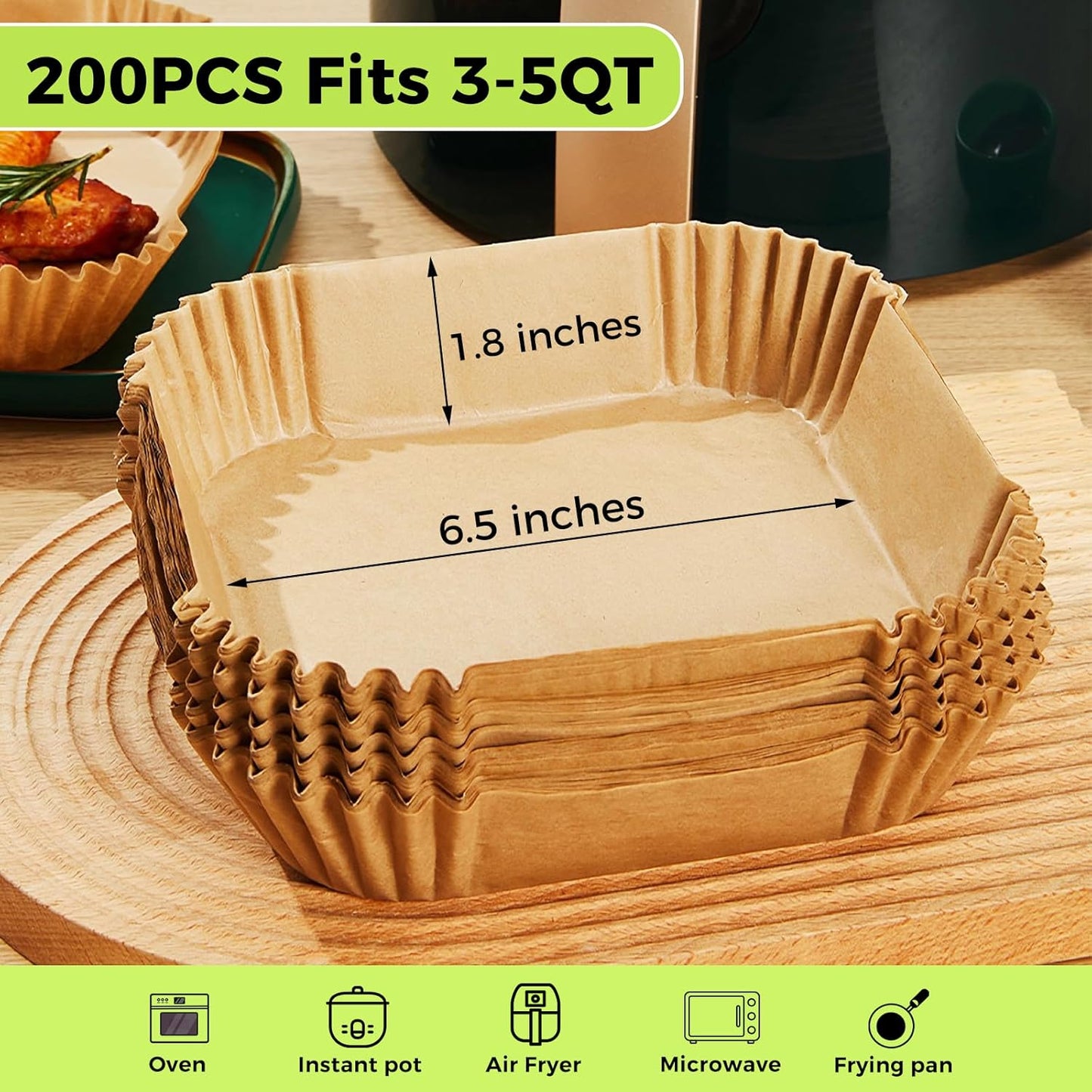 Ctizne Air Fryer Liners Disposable, 200PCS 6.5 Inch Square Parchment Paper Liner for Air Fryer, Grease and Waterproof Baking Liner for 3-5 QT Airfryer Basket