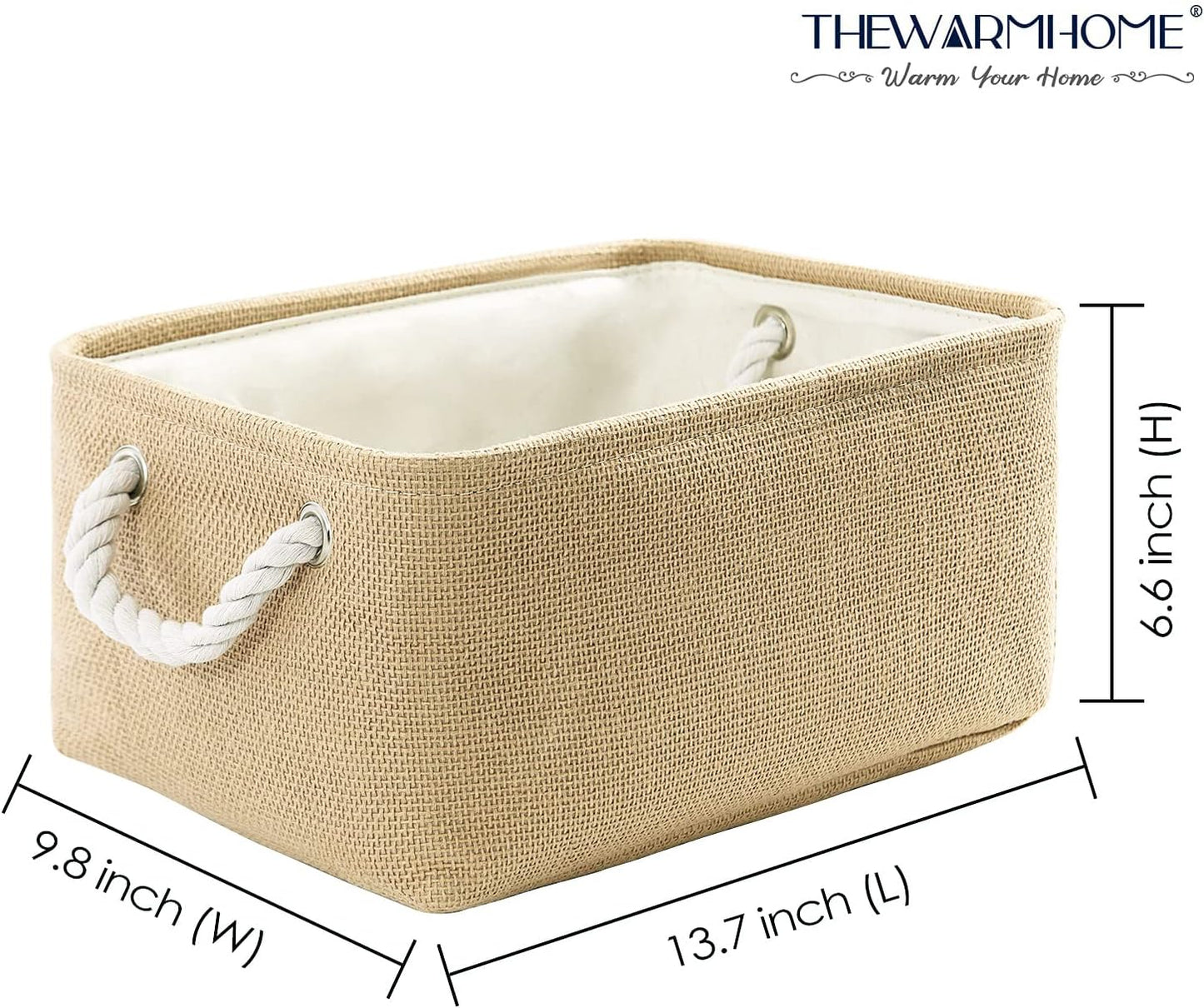 TheWarmHome Decorative Basket Rectangular Fabric Storage Bin Organizer Basket with Handles for Clothes Storage (Beige, Medium-1Pack,13.8L*9.8W*6.7H)