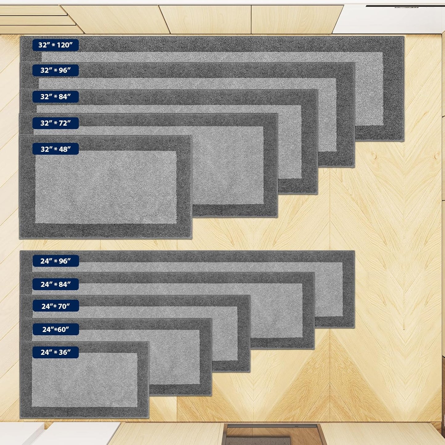 Machine Washable Runner Rug 32" x 120", Non Slip Kitchen Mat for Floor, Absorbent Entryway Rug for Kitchen, Bedroom, Living Room, Hallway, Door (Roll Packing)