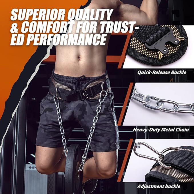 MANUEKLEAR Dip Belt for Weight Lifting 2 IN 1 Weight