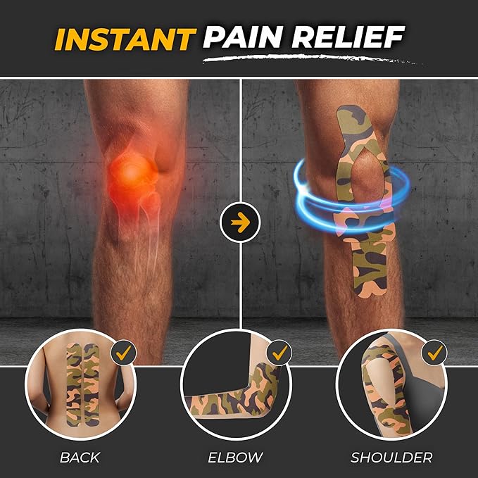 Kinesiology Tape-Incredible Support for Athletic Sports and Recovery + Free Taping Guide - Pre-Cut 2 inch 32 feet (Forest Camo + Free Taping Guide, 1 Pack)