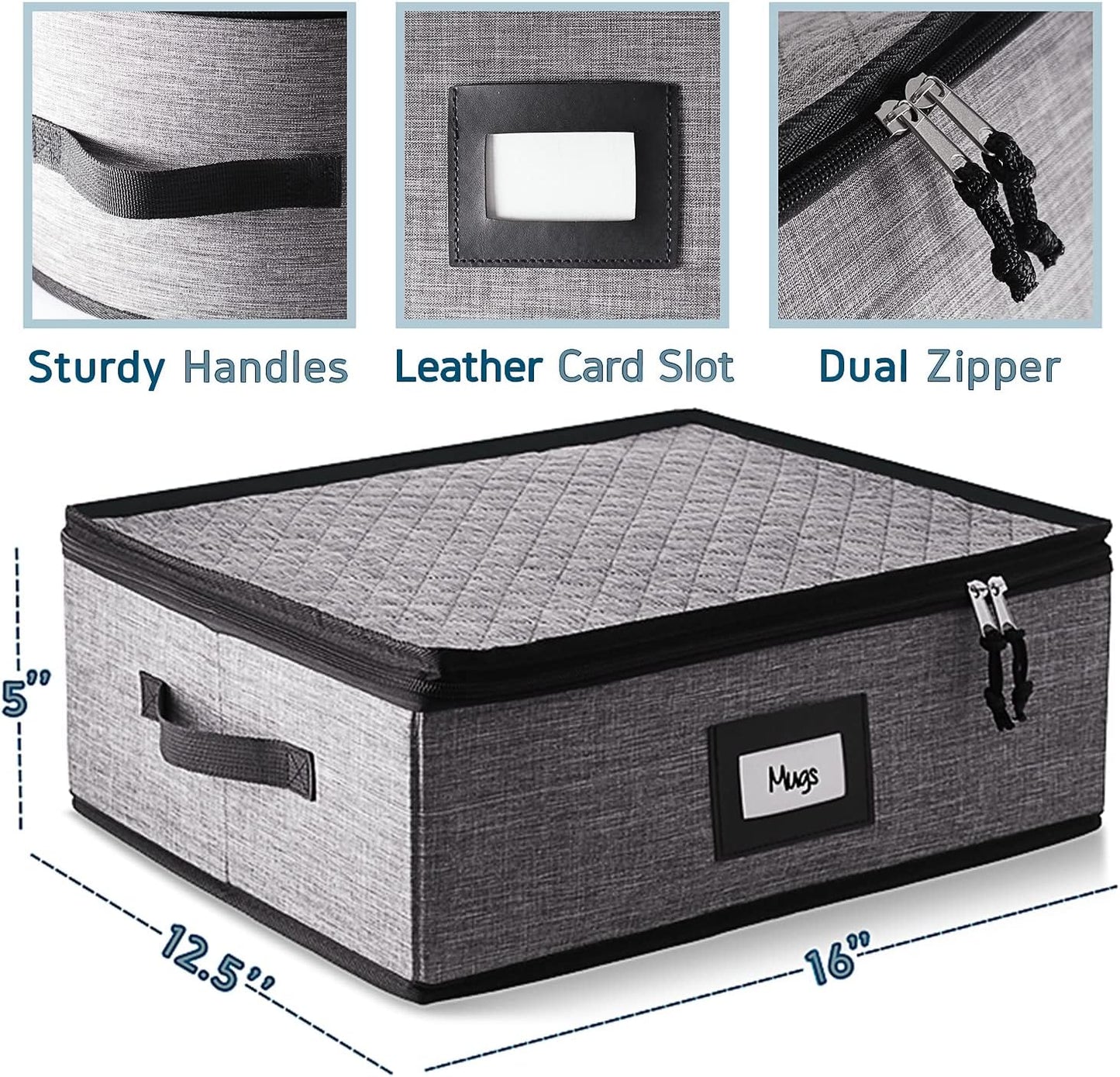 Coffee Mug Storage, Quilted and Stackable Coffee Cup Storage Organizer for Service of 12, Mug Storage Box with Dividers, Mug China Storage Containers Hard Shell for Moving and Seasonal Storage