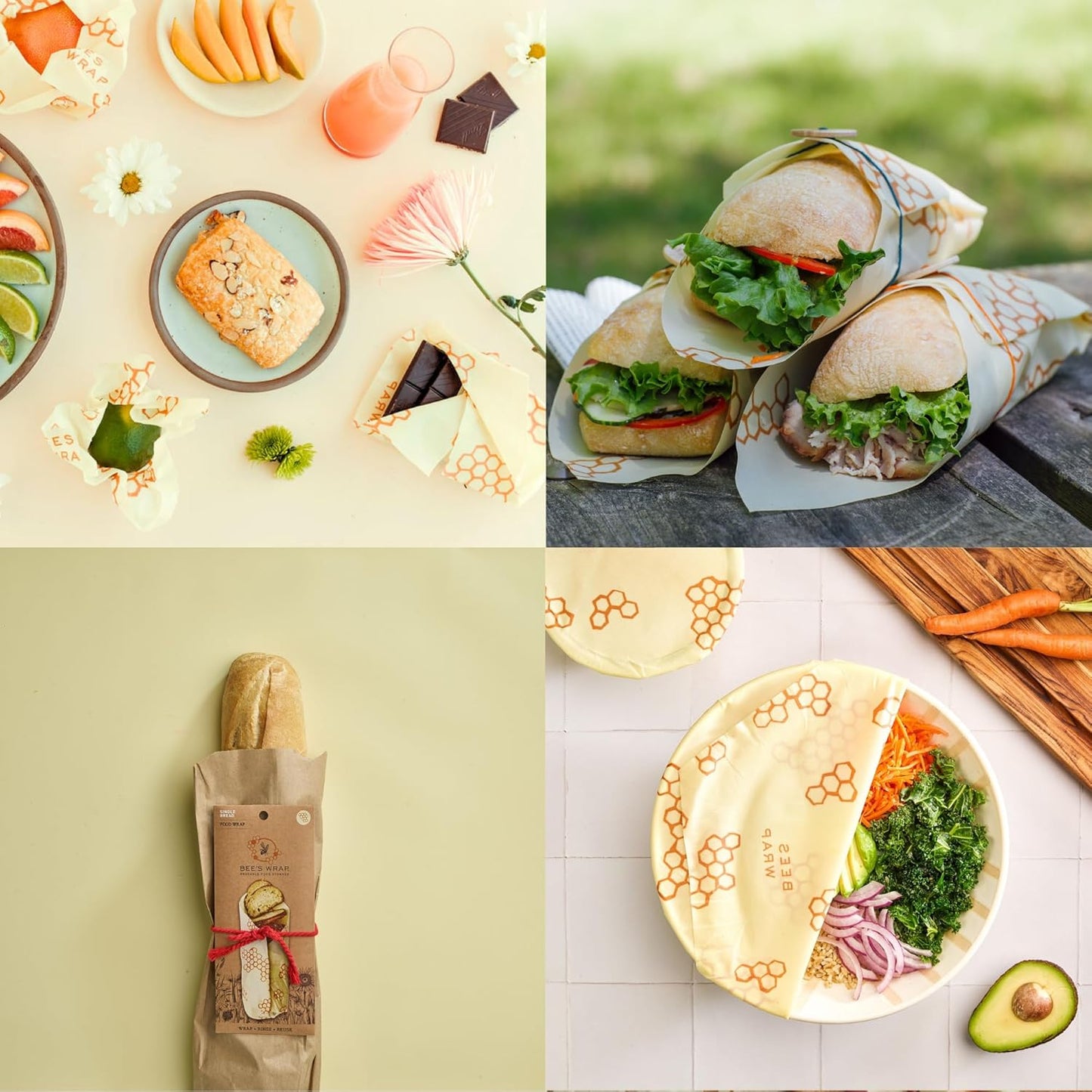 Bee's Wrap Beeswax Wraps for Food - Honeycomb Bread Wrap - Made in USA Reusable Bread Storage Bags - Organic & Eco-Friendly Alternative to Aluminum Foil, Sourdough Bags & Plastic Wrap